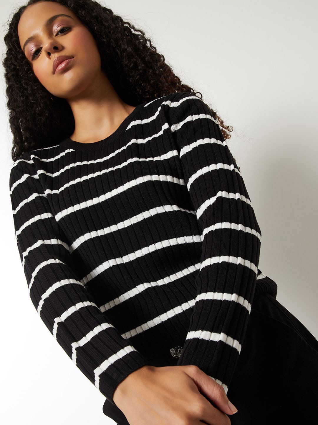max Women Ribbed Striped Sweater