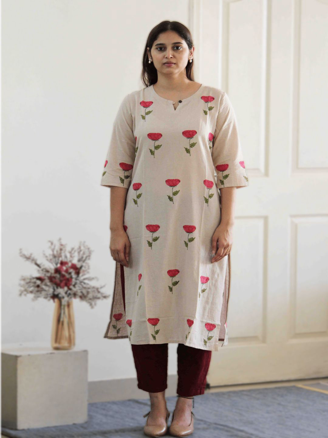 The epicstyle Women Floral Printed Block Print Daily Cotton Straight Kurta