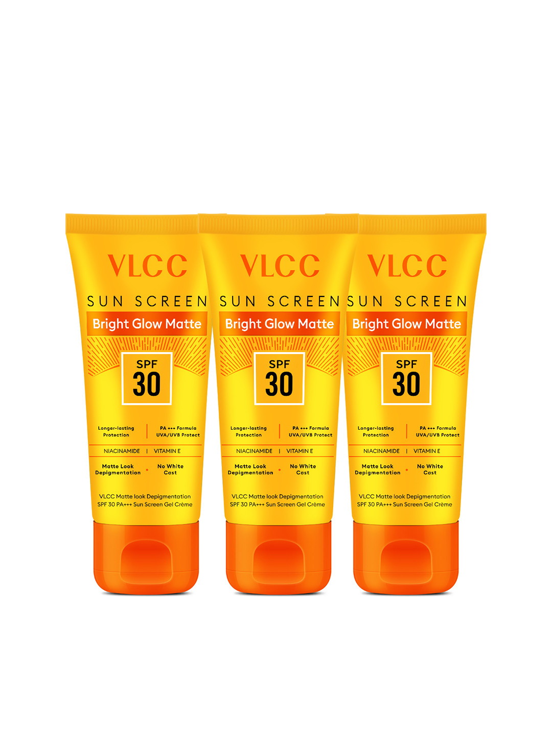 VLCC Set of 3 Bright Glow Matte SPF 30 SunScreen Gel Creme - 50g each
