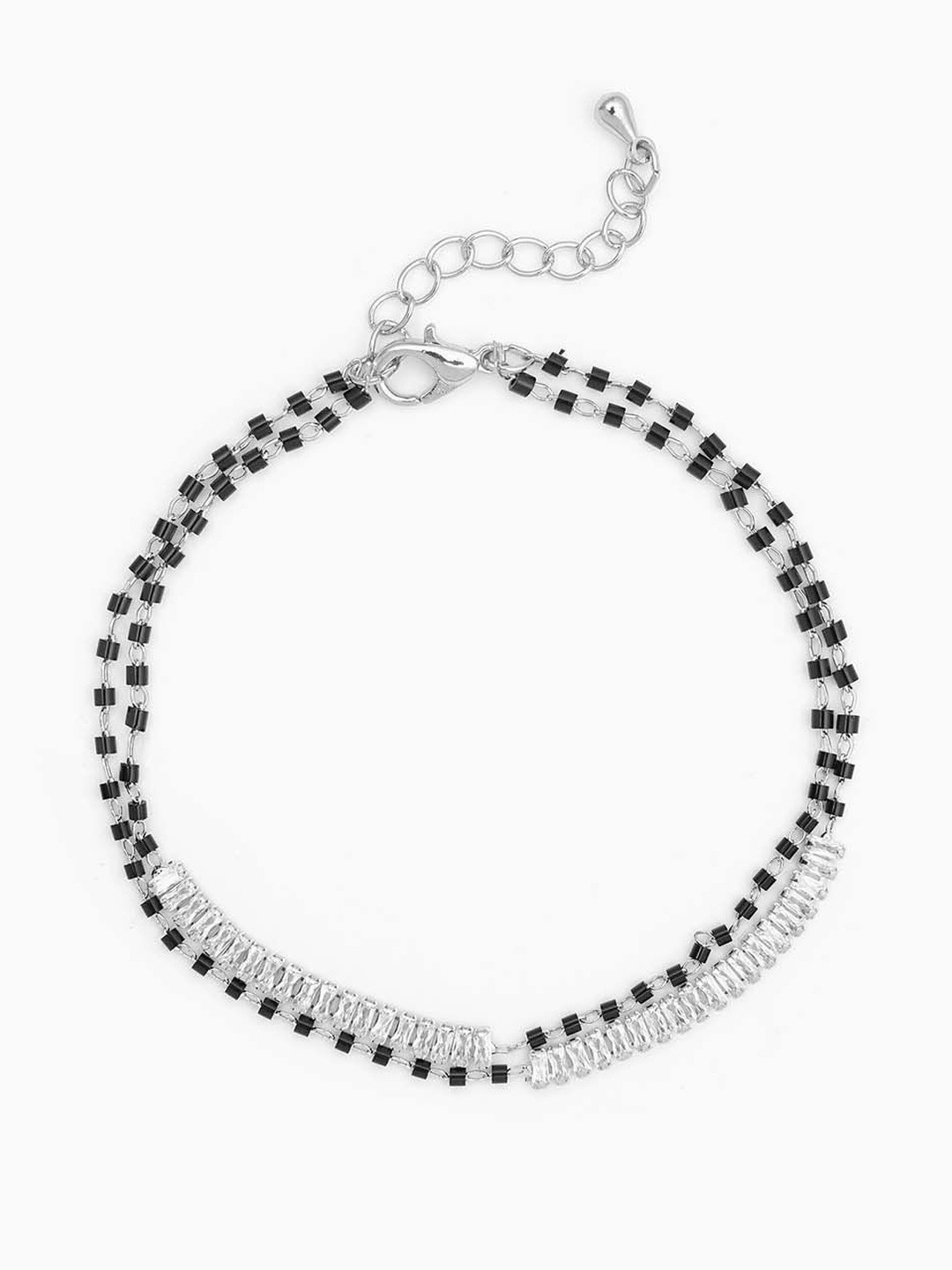 SWASHAA Samiha Baguette Silver-Plated Diamond Mangalsutra Bracelet