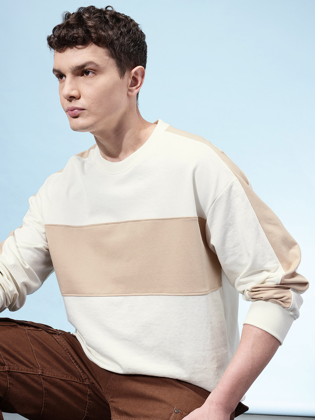 glitchez Colorblocked Relaxed Fit Sweatshirt with Inner Terry