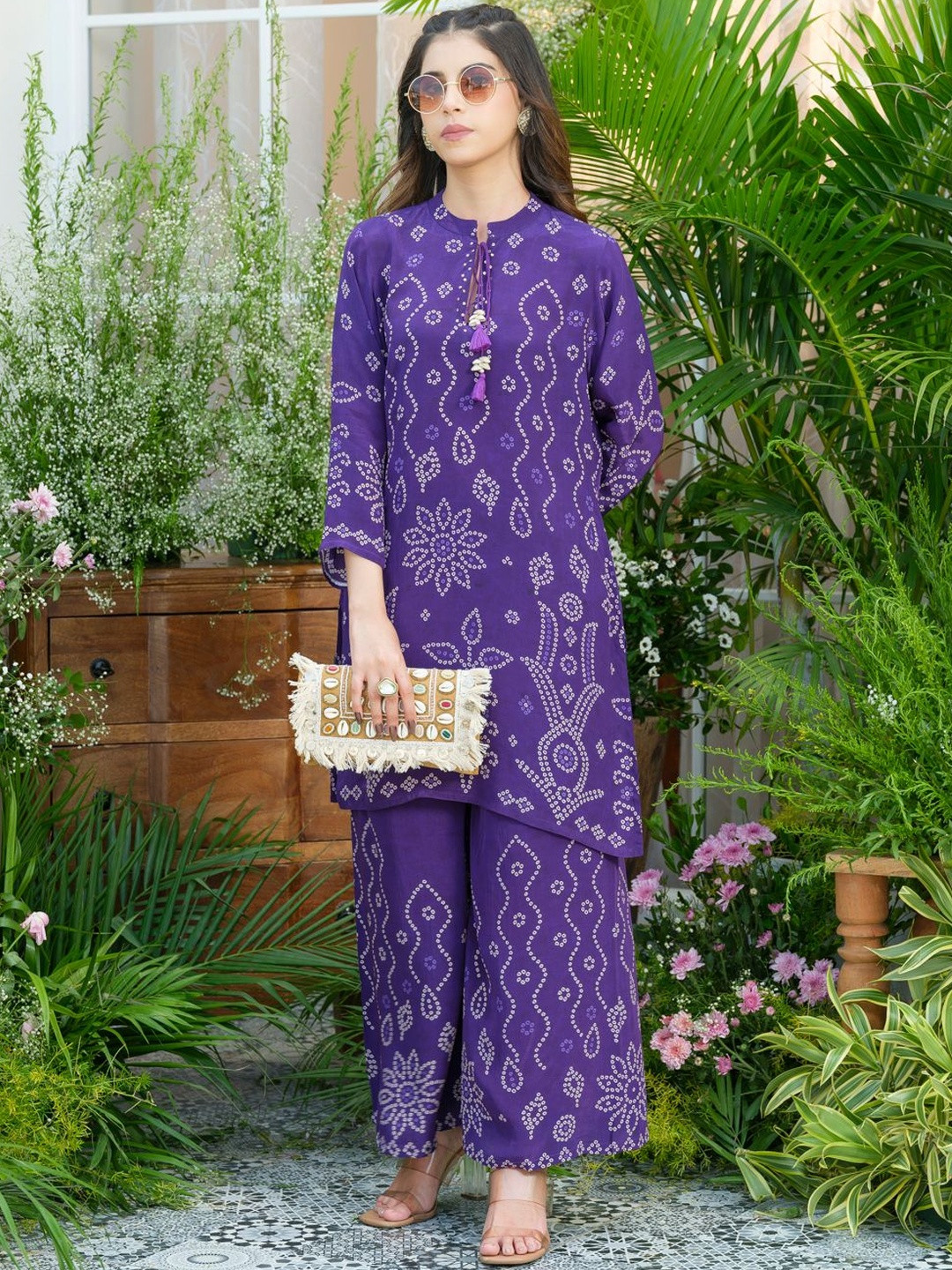 Violet Natural Crepe Handwork Kurta with Palazzo Co-ord Set