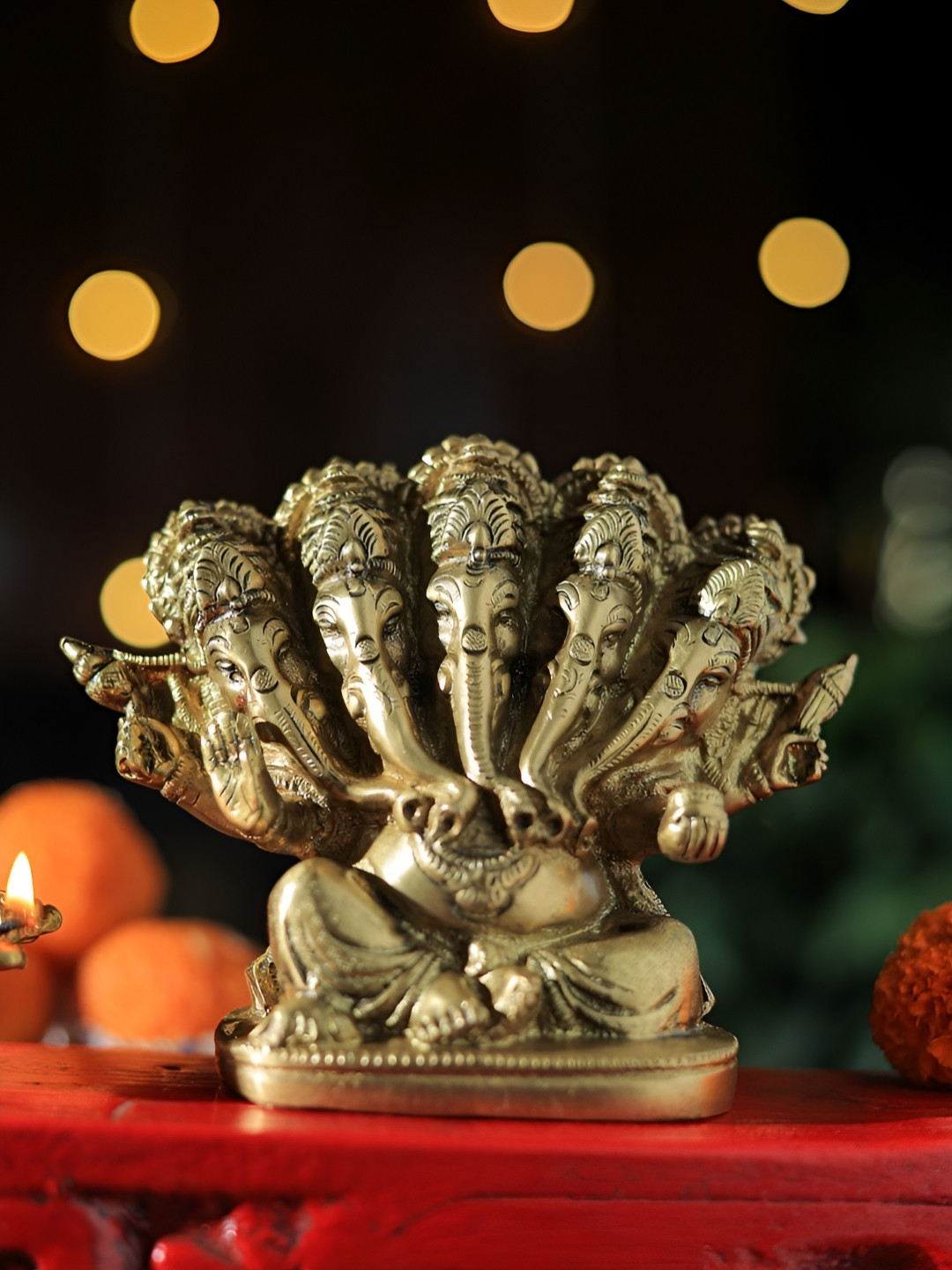 Revive Home Yellow Textured Panchmukhi Ganesha Showpieces