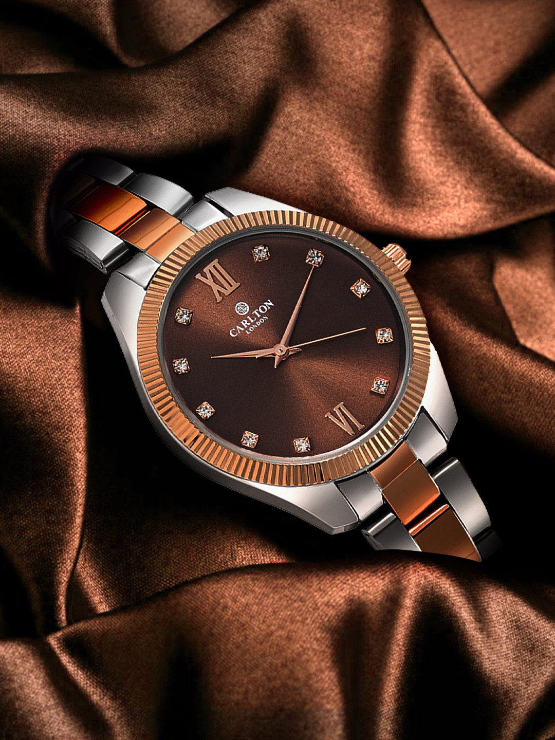 Carlton London Women Brown and Silver Stainless Steel Analogue Watch CLBRTBRN