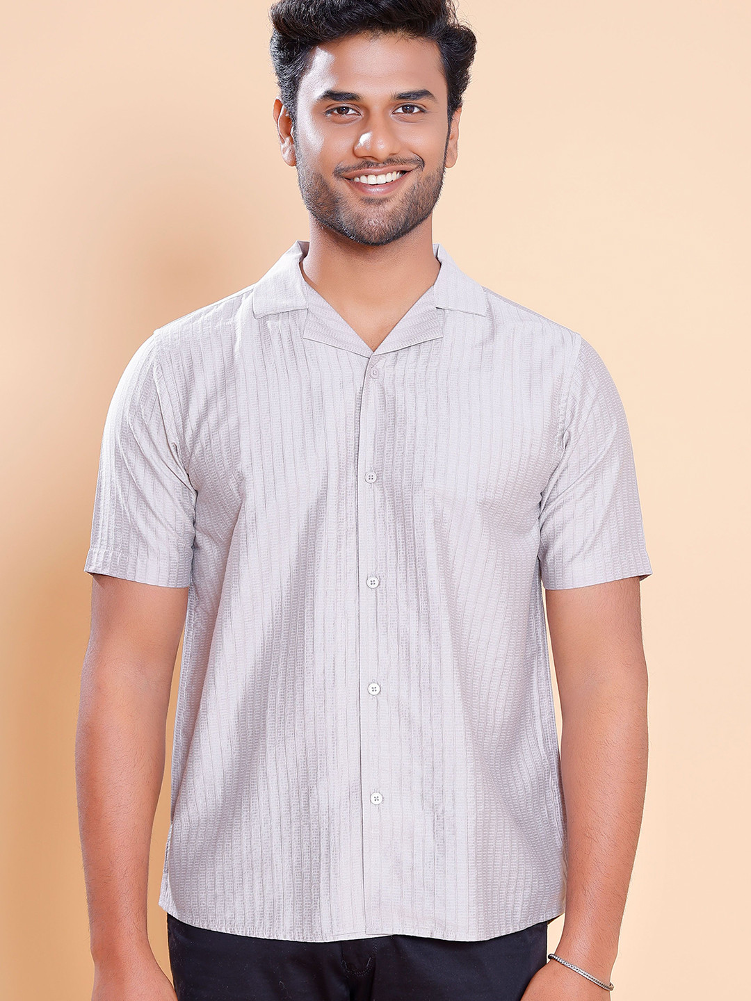 Native Bull Classic Fit Textured Cuban Collar Casual Shirt