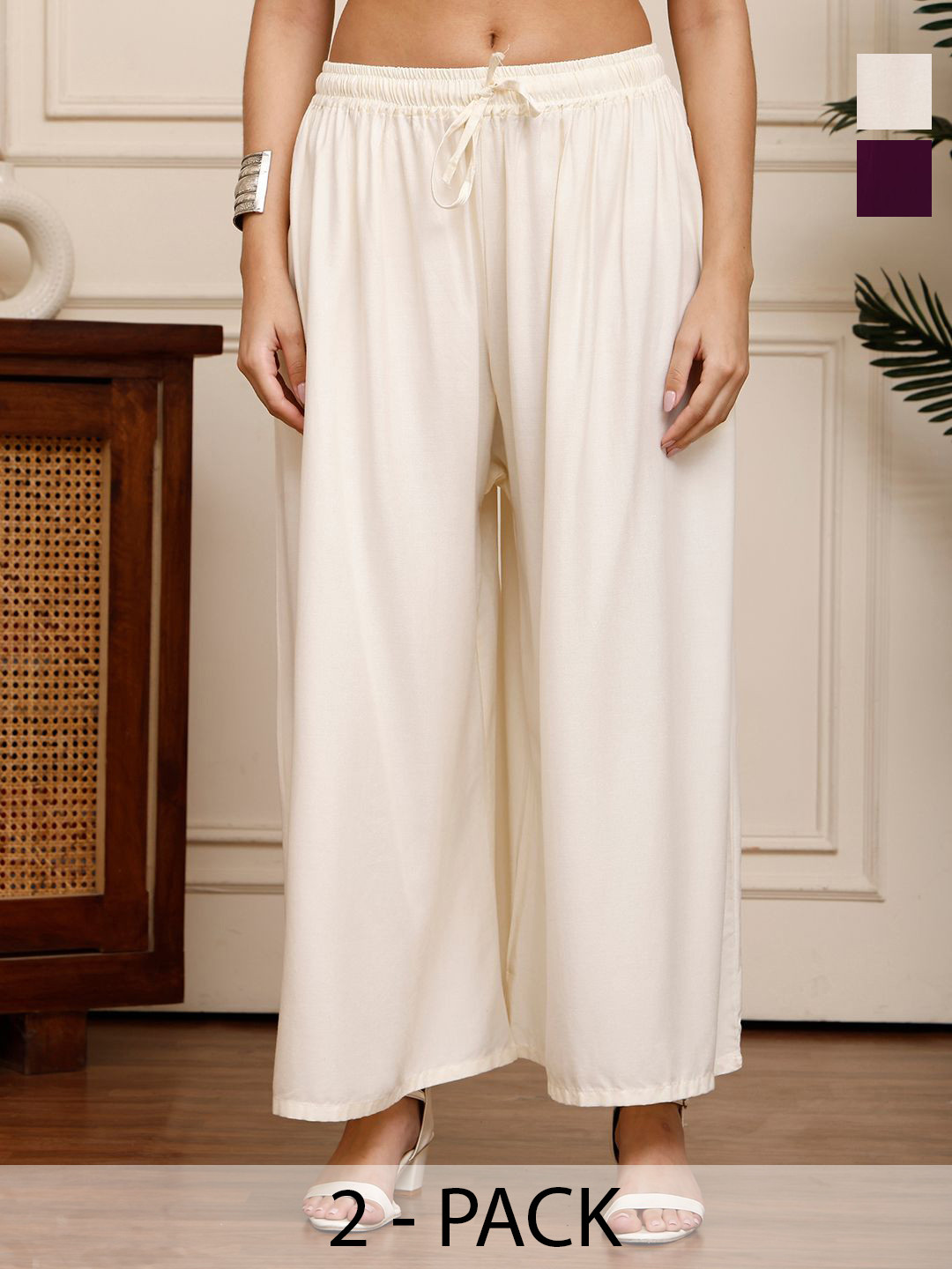 Valles365 by S.C. Women Pack Of 2 Flared Palazzos