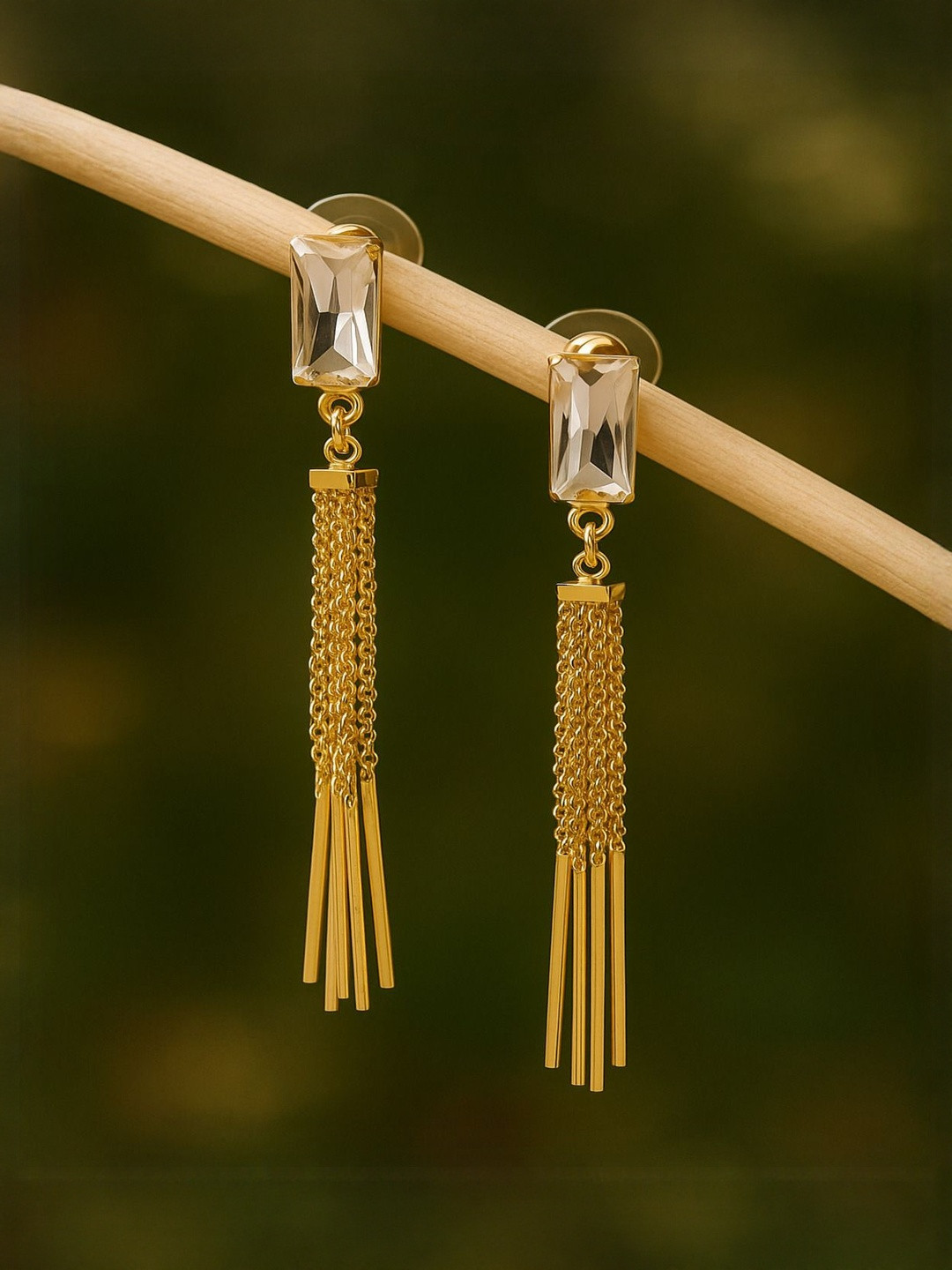 Jewelz Women Gold Chain Tassel Drop Earrings