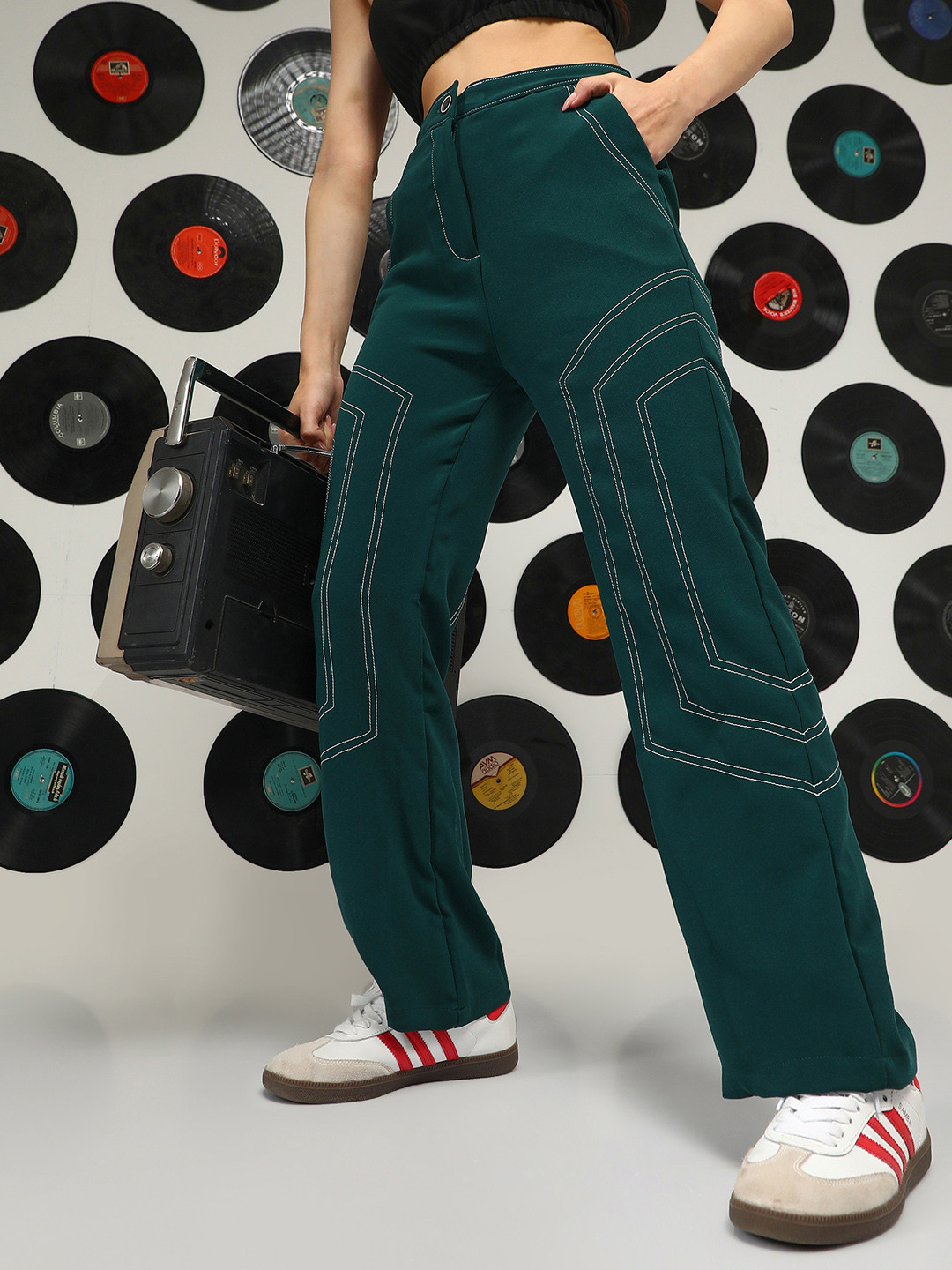 PINACOLADA Women Embroidered Mid-Rise Comfort Regular Trousers