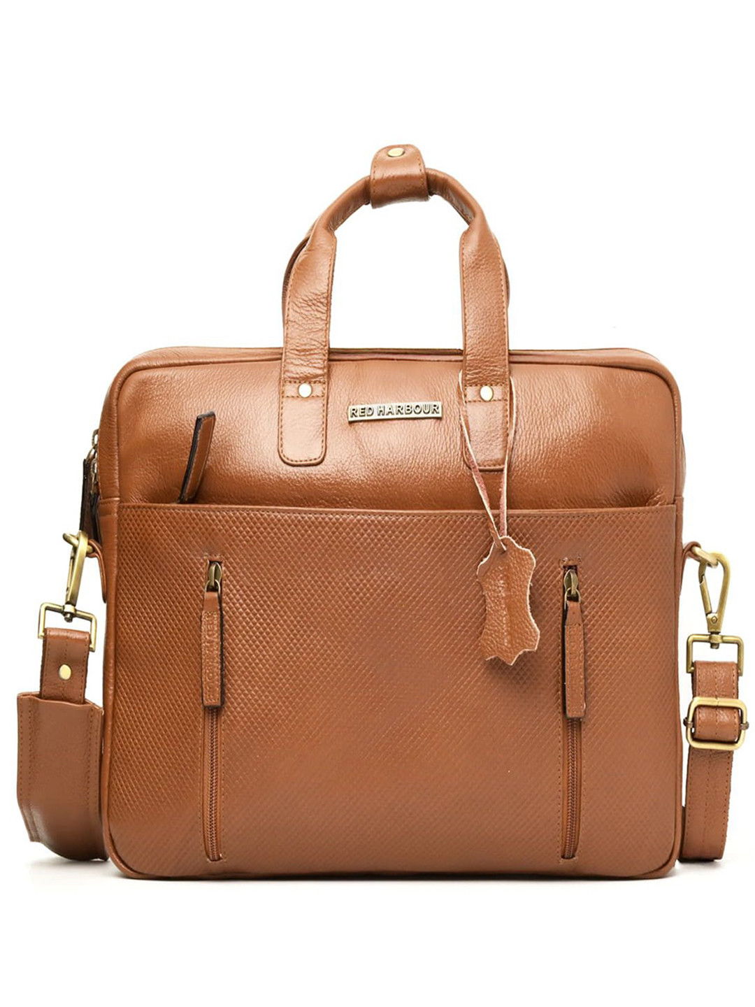 Red Harbour Men Textured Genuine Leather Laptop Bag - 15.6 inch