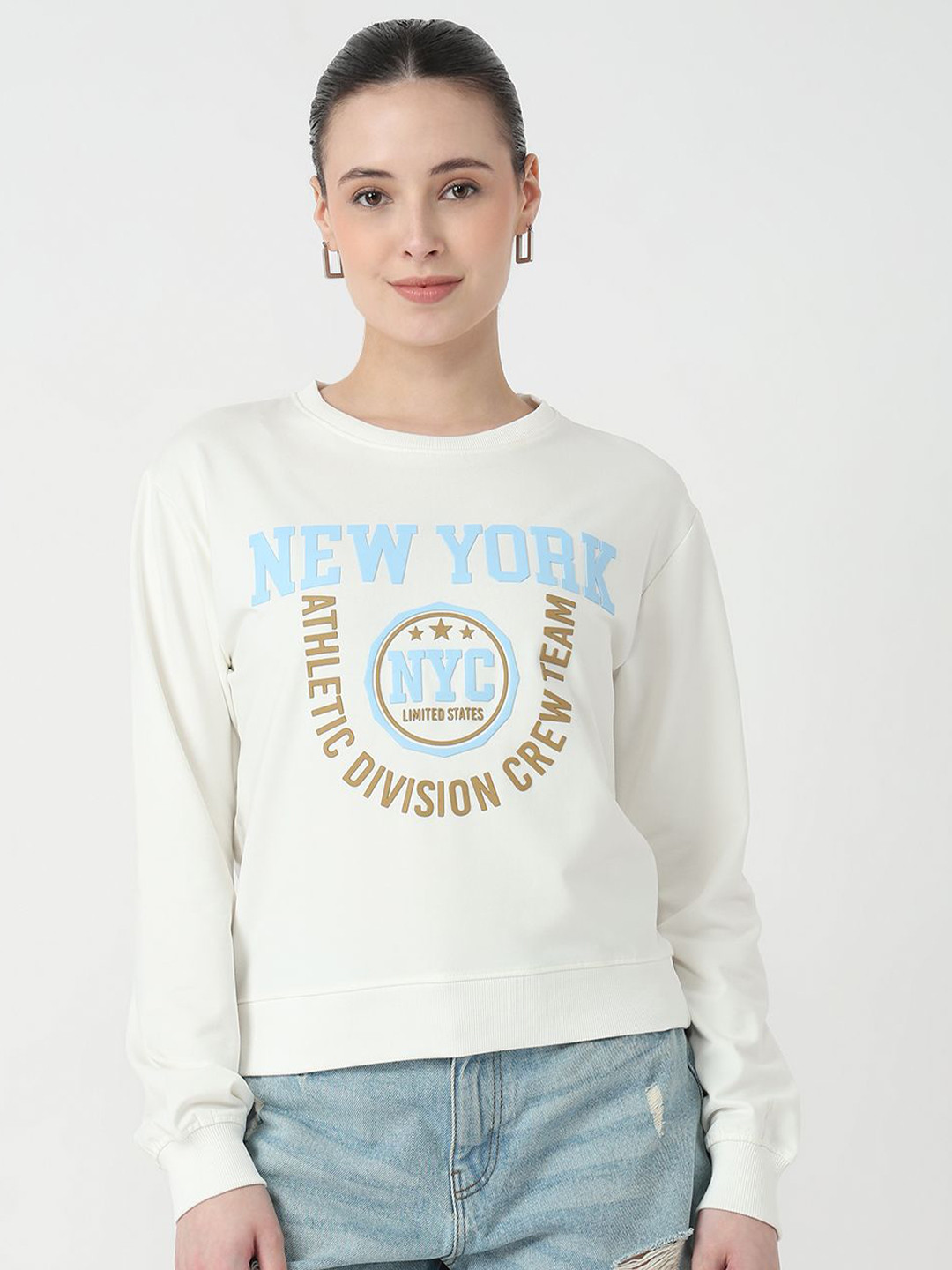 Kraus Jeans Women Typography Printed Full Sleeve Sweatshirt