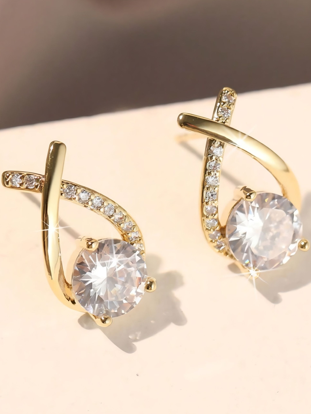 I Style Right Gold-Plated Crystals Contemporary Studs