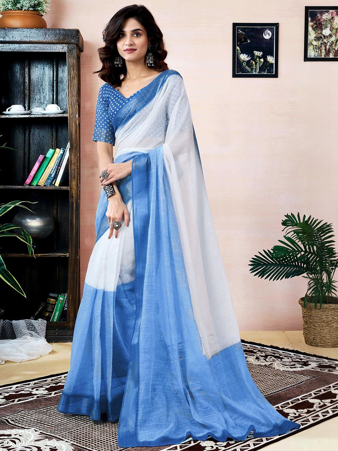 SANISA Ombre Dyed Pure Linen Saree With Blouse Piece