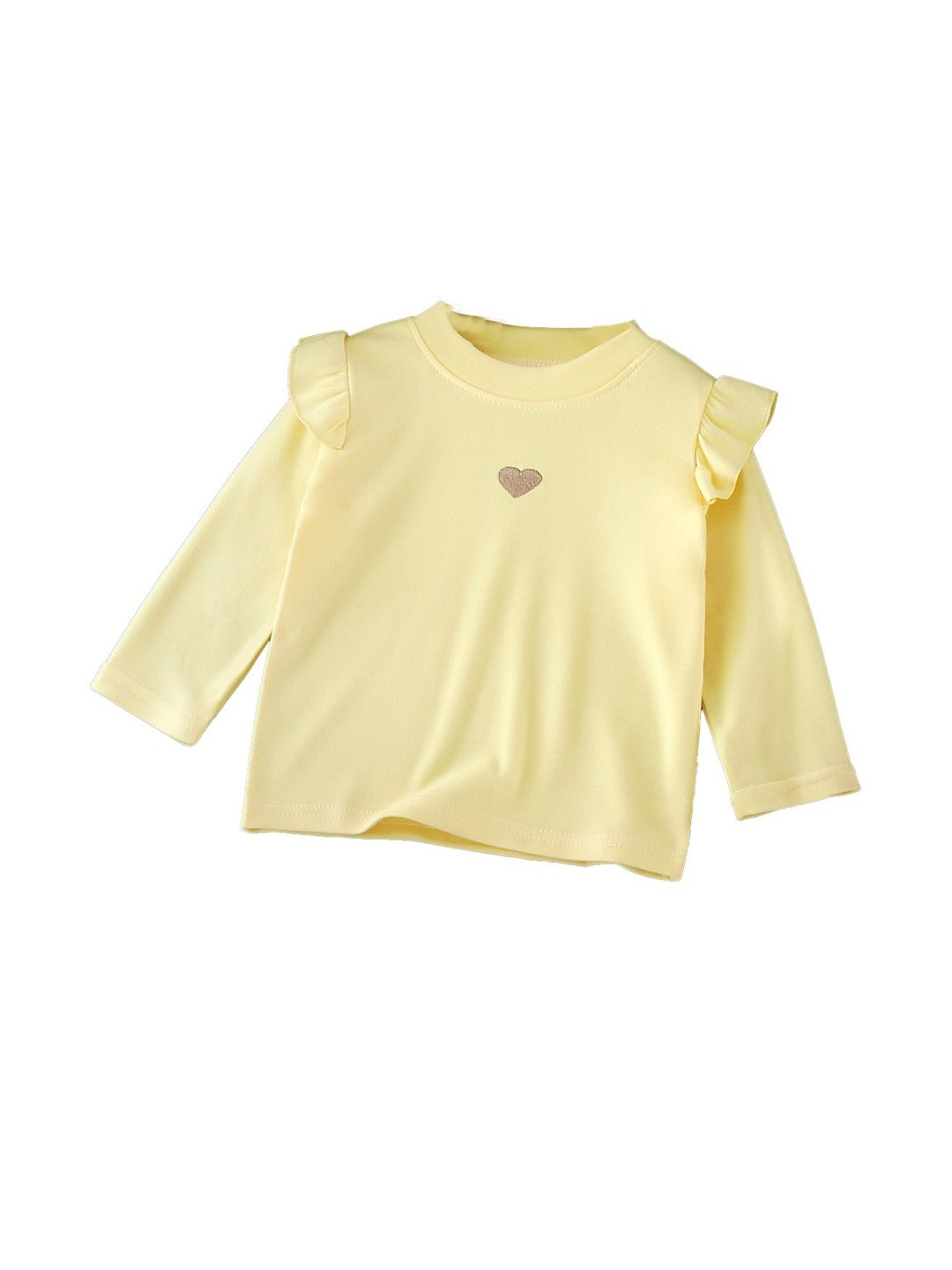 StyleCast x Revolte Girls Heart Embroidered Round Neck Flutter Sleeves Long Sleeves Top