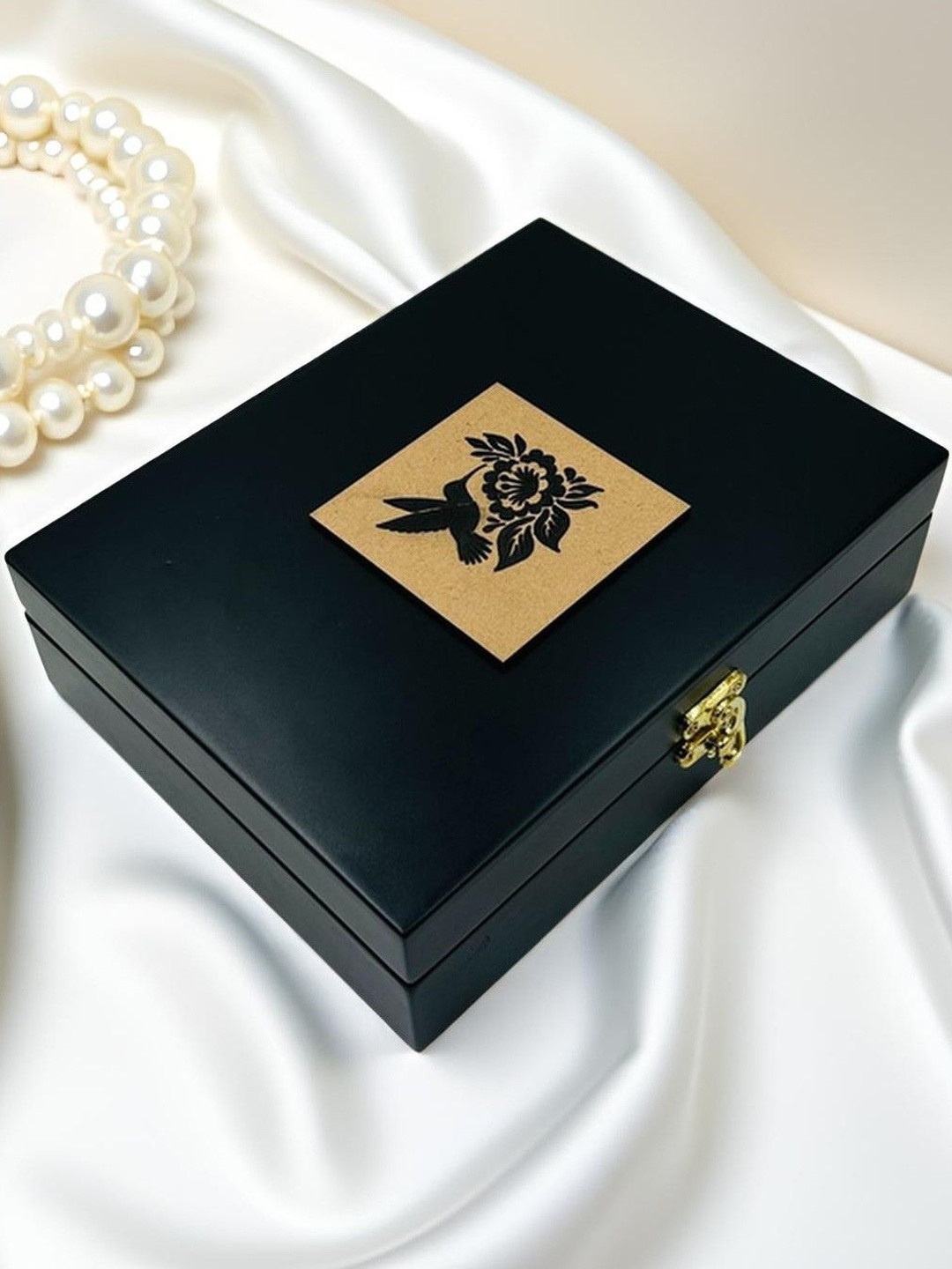 Angira handicrafts Elegant Black Wooden Storage Vanity Box