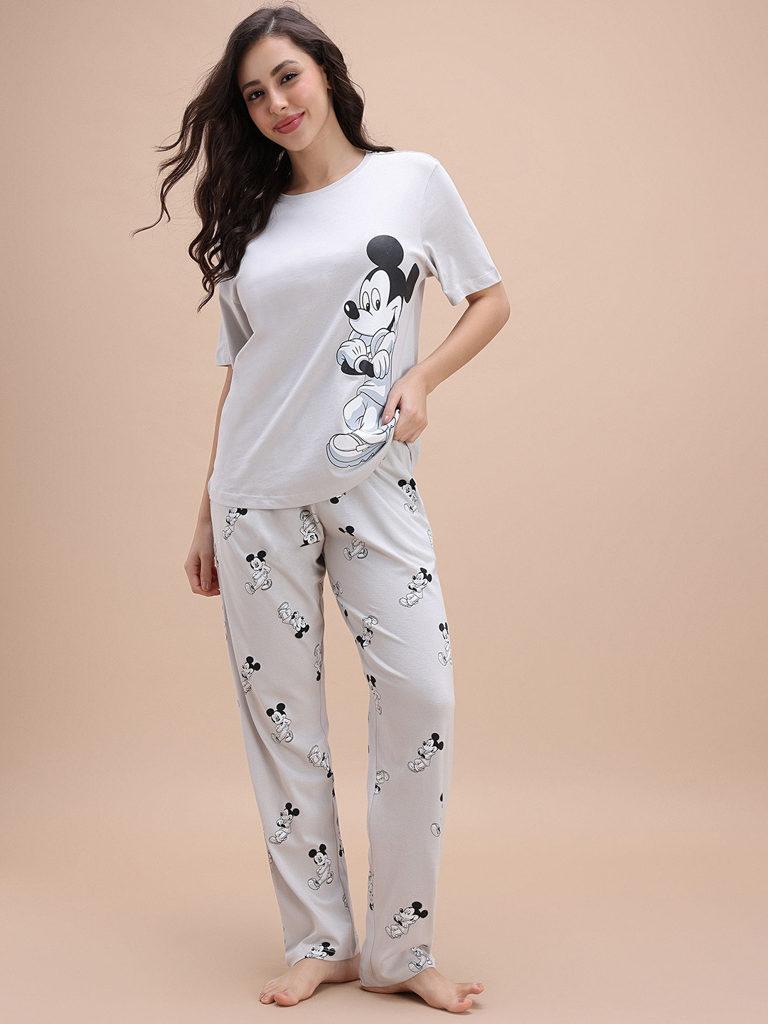 Zivame Women Printed Round Neck Short Sleeves Cartoon Characters Night suit