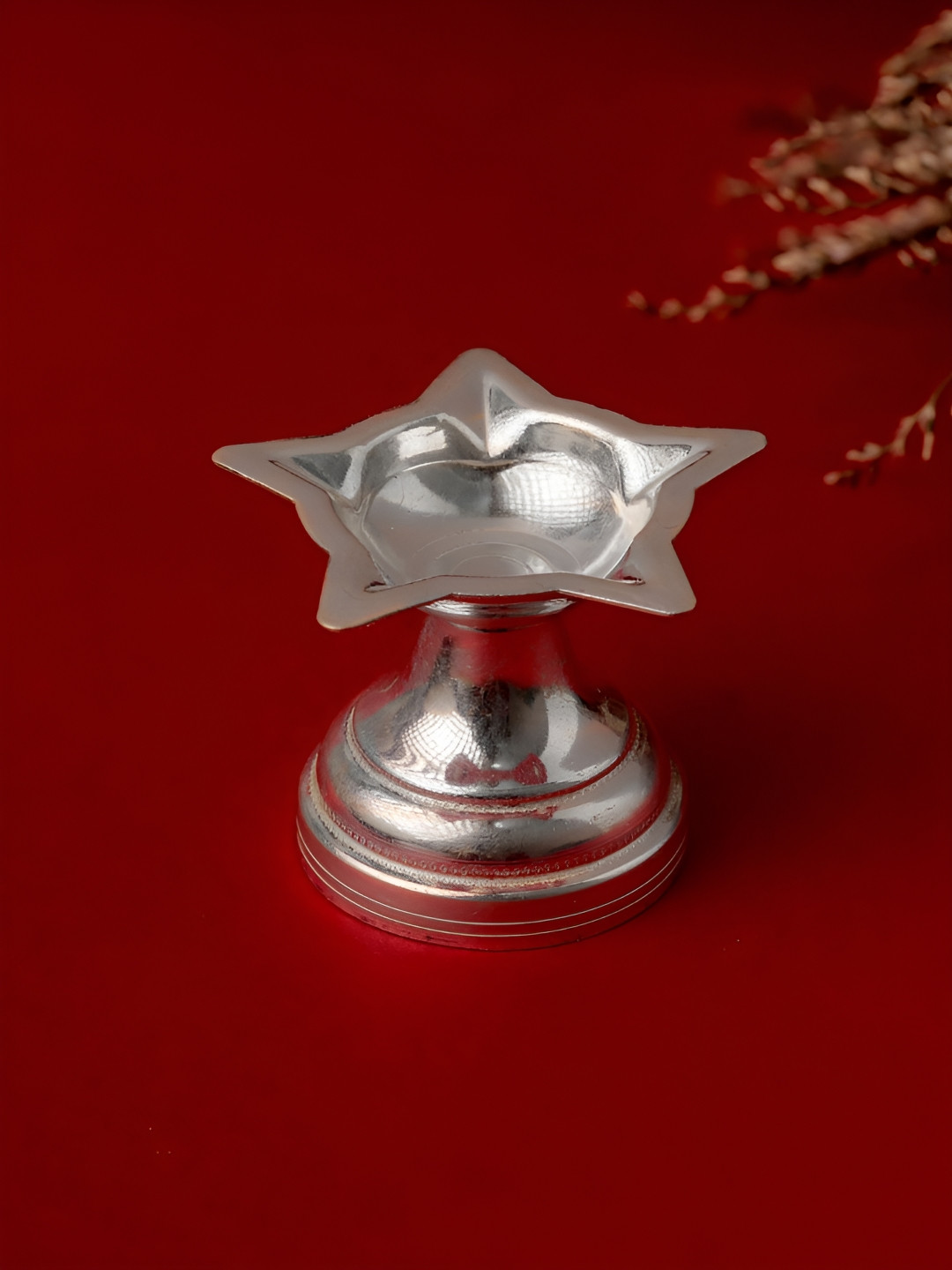 Voylla  Grey Textured 92.5 Sterling Silver Pooja Diya