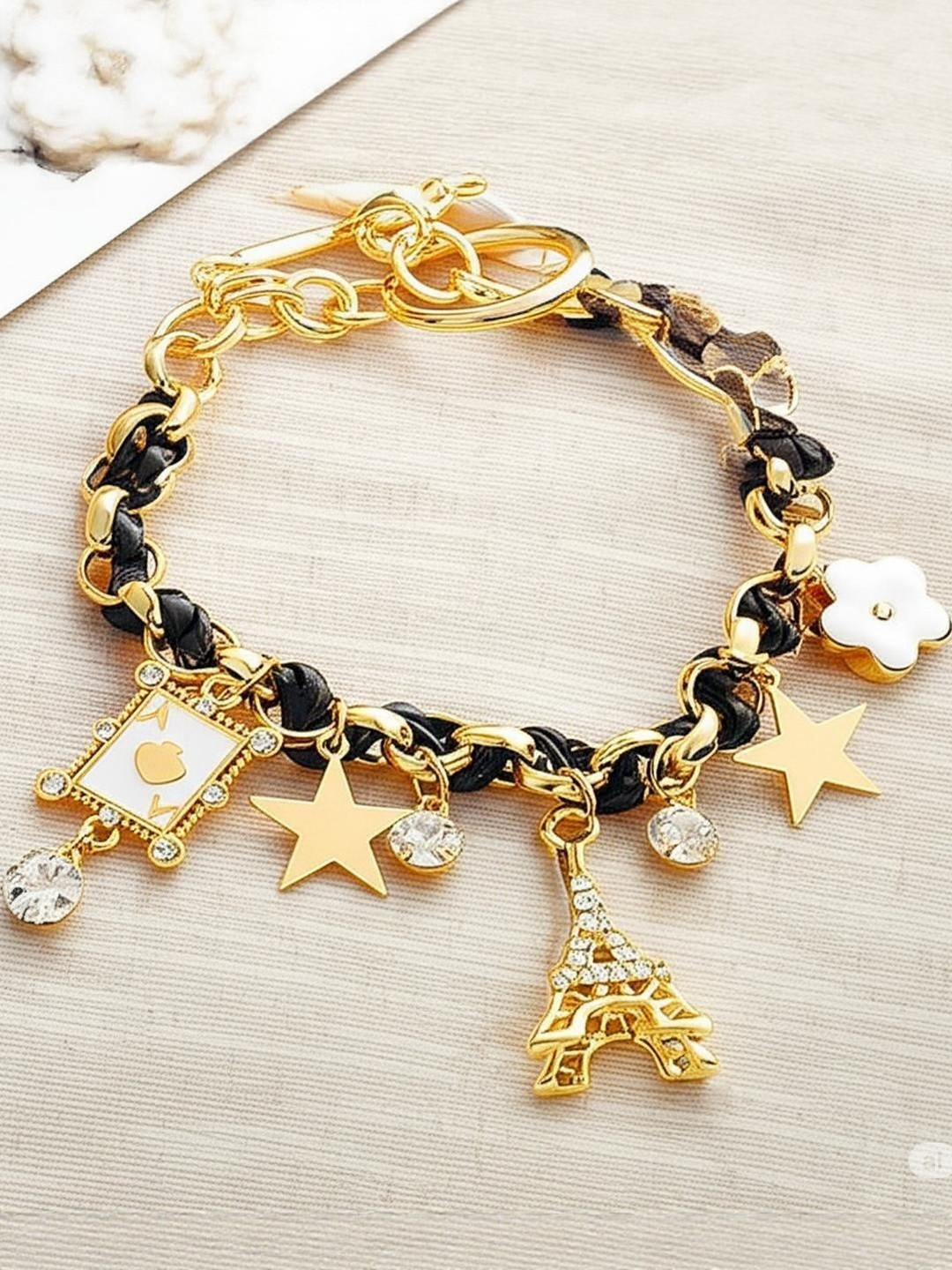 DressBerry Women Studded Eiffel Tower Star Charms Adjustable Bracelet