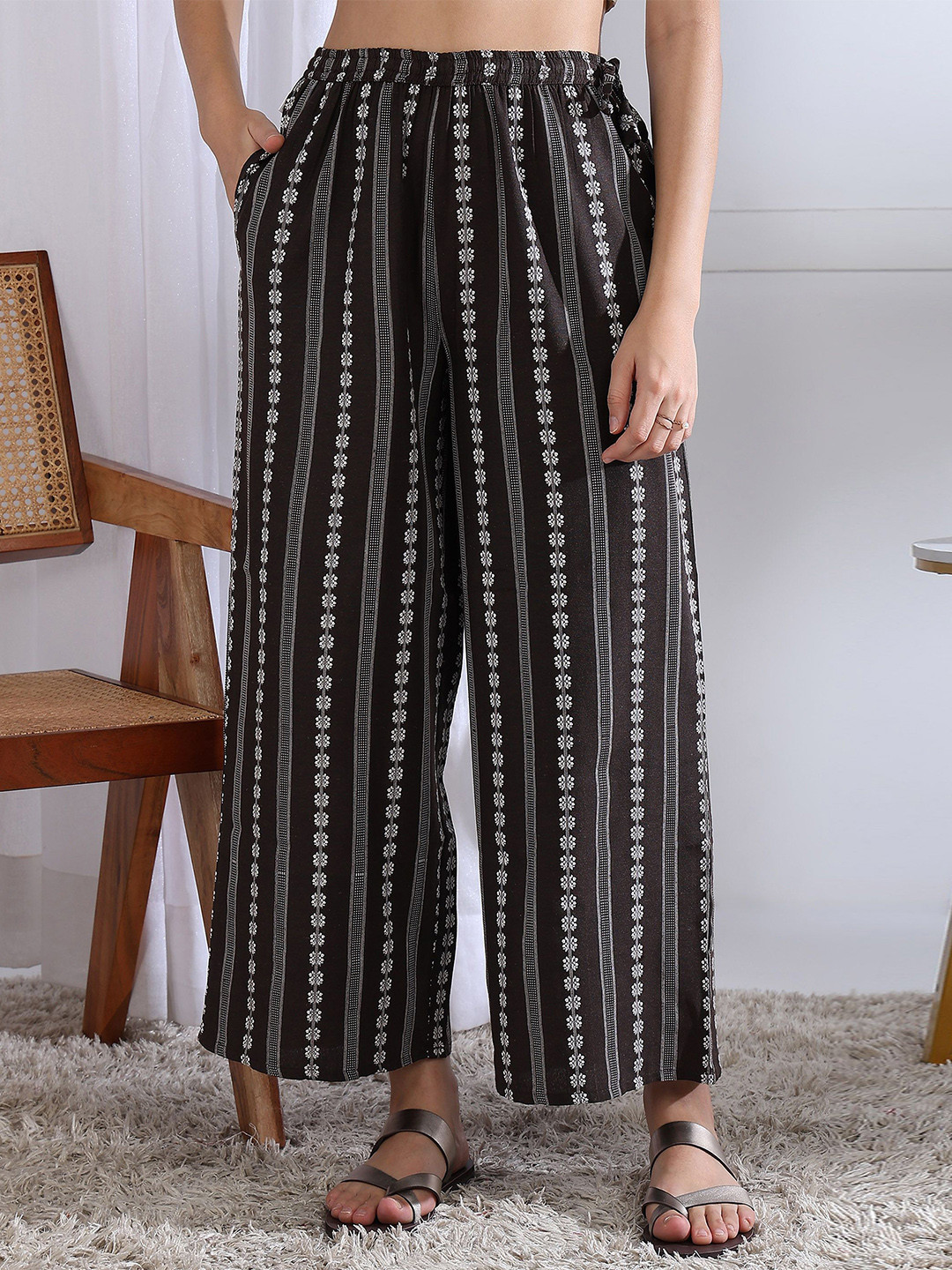 KANCHUK Women Embroidered Lace Cotton Palazzos