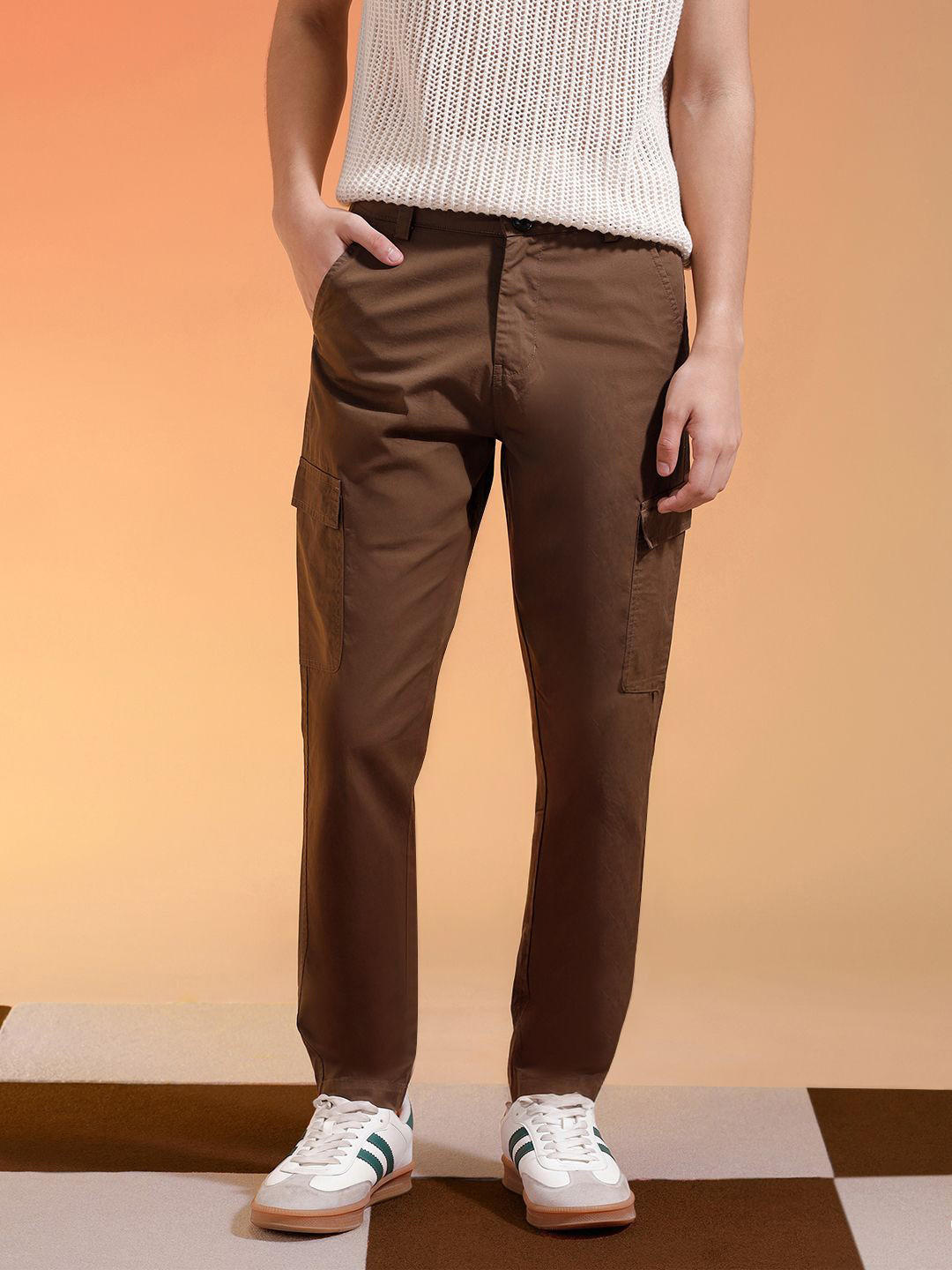 VEIRDO Men 4 Pocket Pure Cotton Straight Fit CargoTrousers