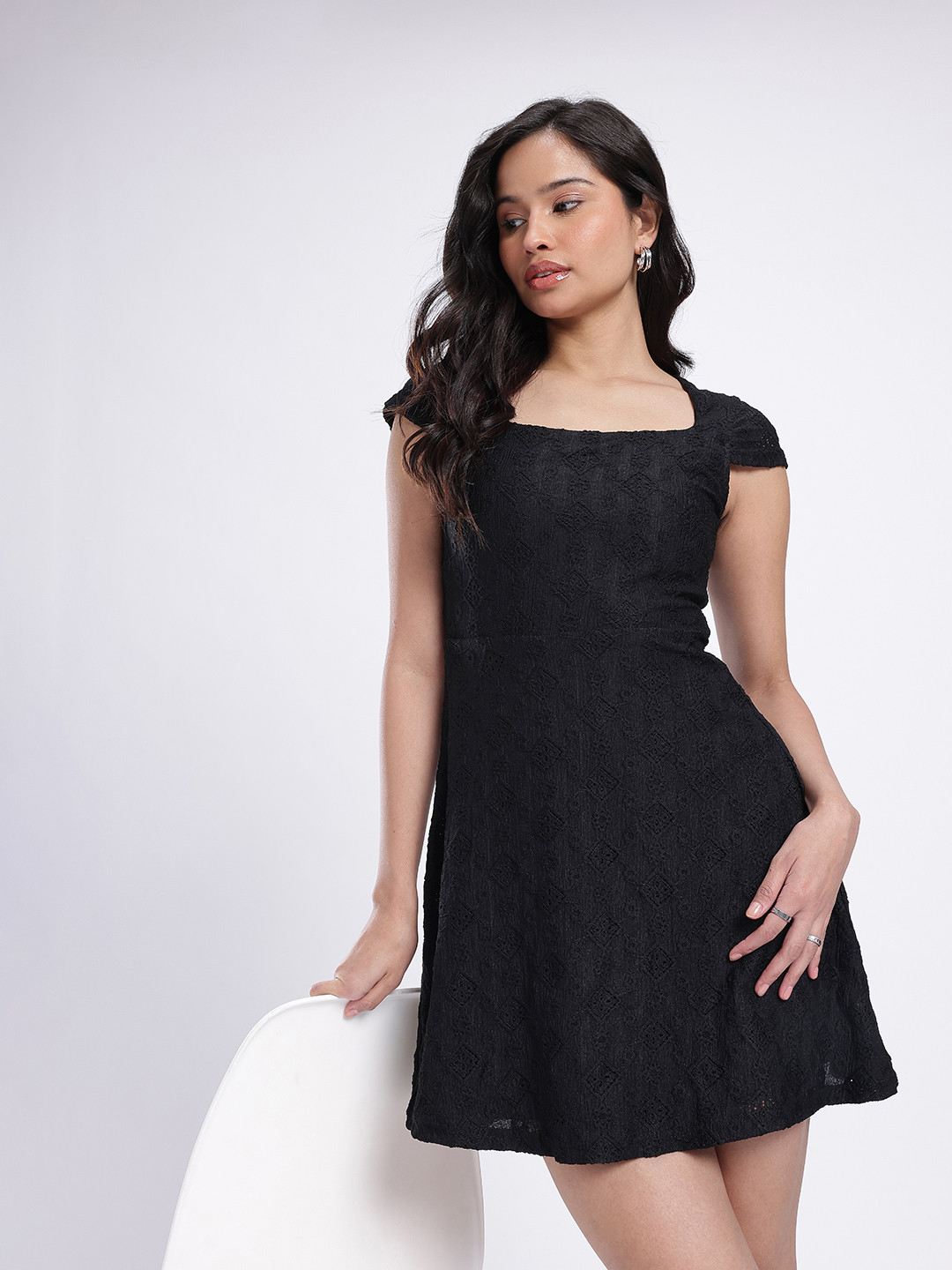 Self Designed Cap Sleeves A-Line Mini Dress