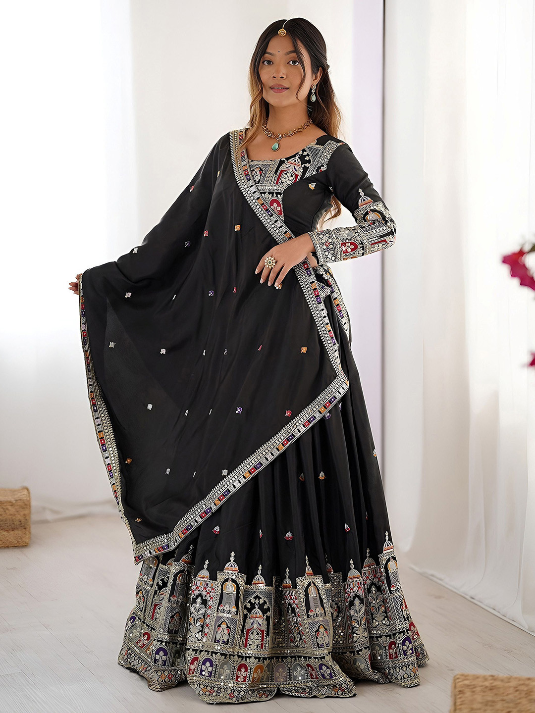 Zeel Clothing Embroidered Sequinned Semi-Stitched Lehenga & Unstitched Blouse With Dupatta