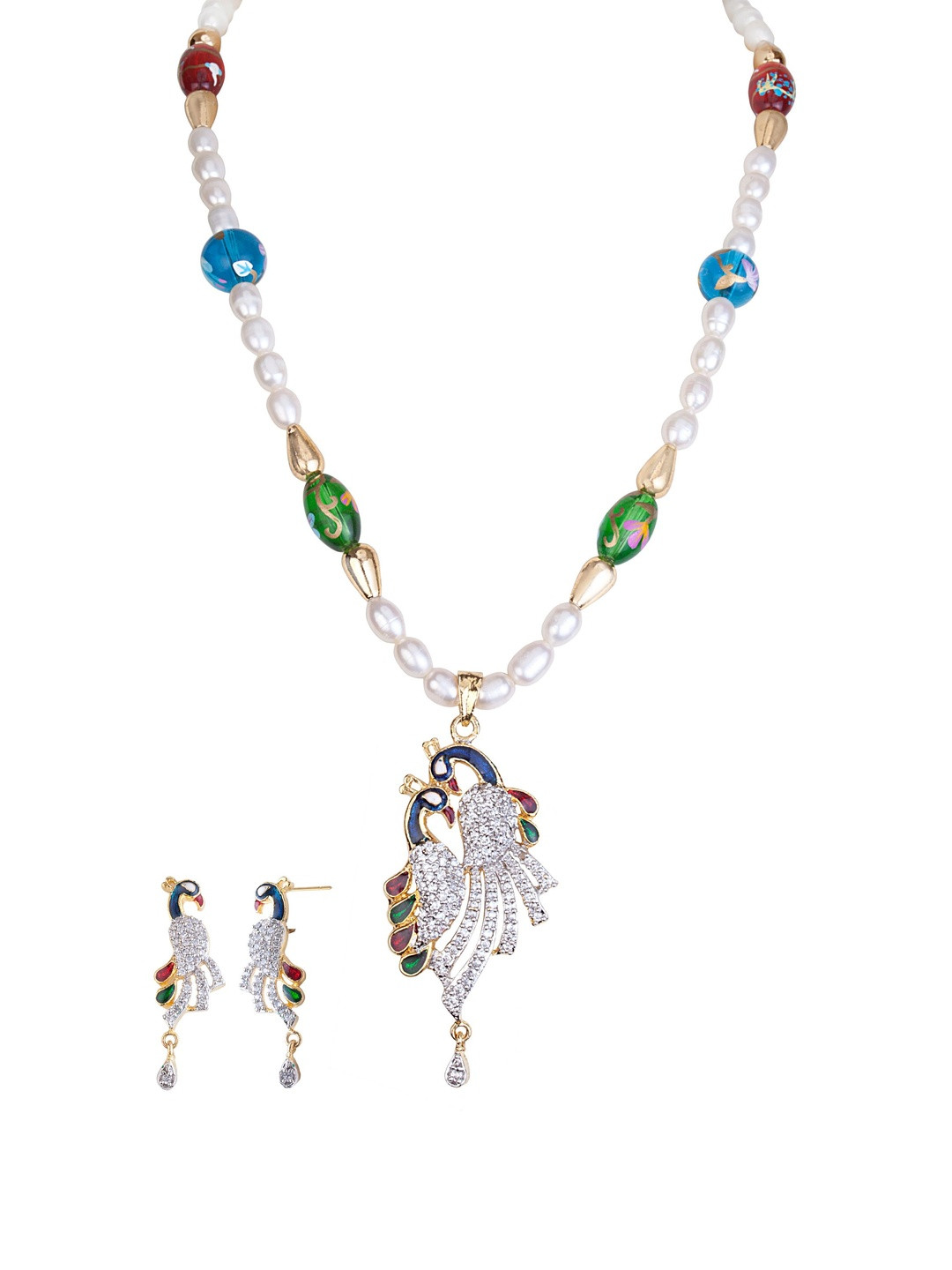 D.D Pearls Women Stone-Studded & Pearls-Beaded Jewellery Set
