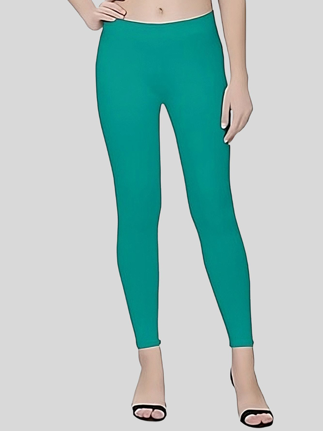 ZAYANQA Women Slim-Fit Ankle-Length Stretchable Cotton Teal Green Leggings