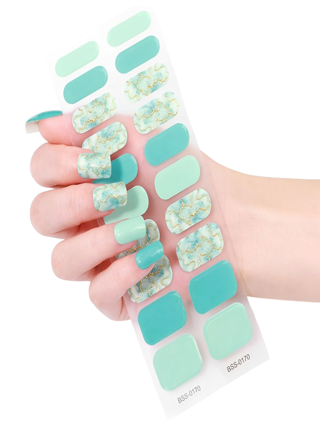 TLISMI Set Of 20 Self Adhesive Semi Cured Nail Gel Strips - Aqua Stone