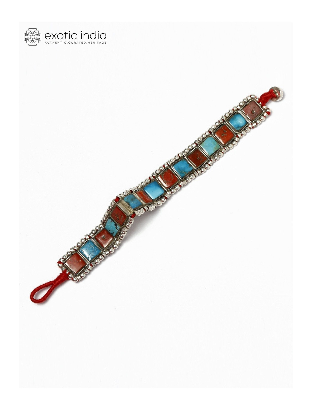 Exotic India Women Sterling Silver Turquoise Wraparound Bracelet