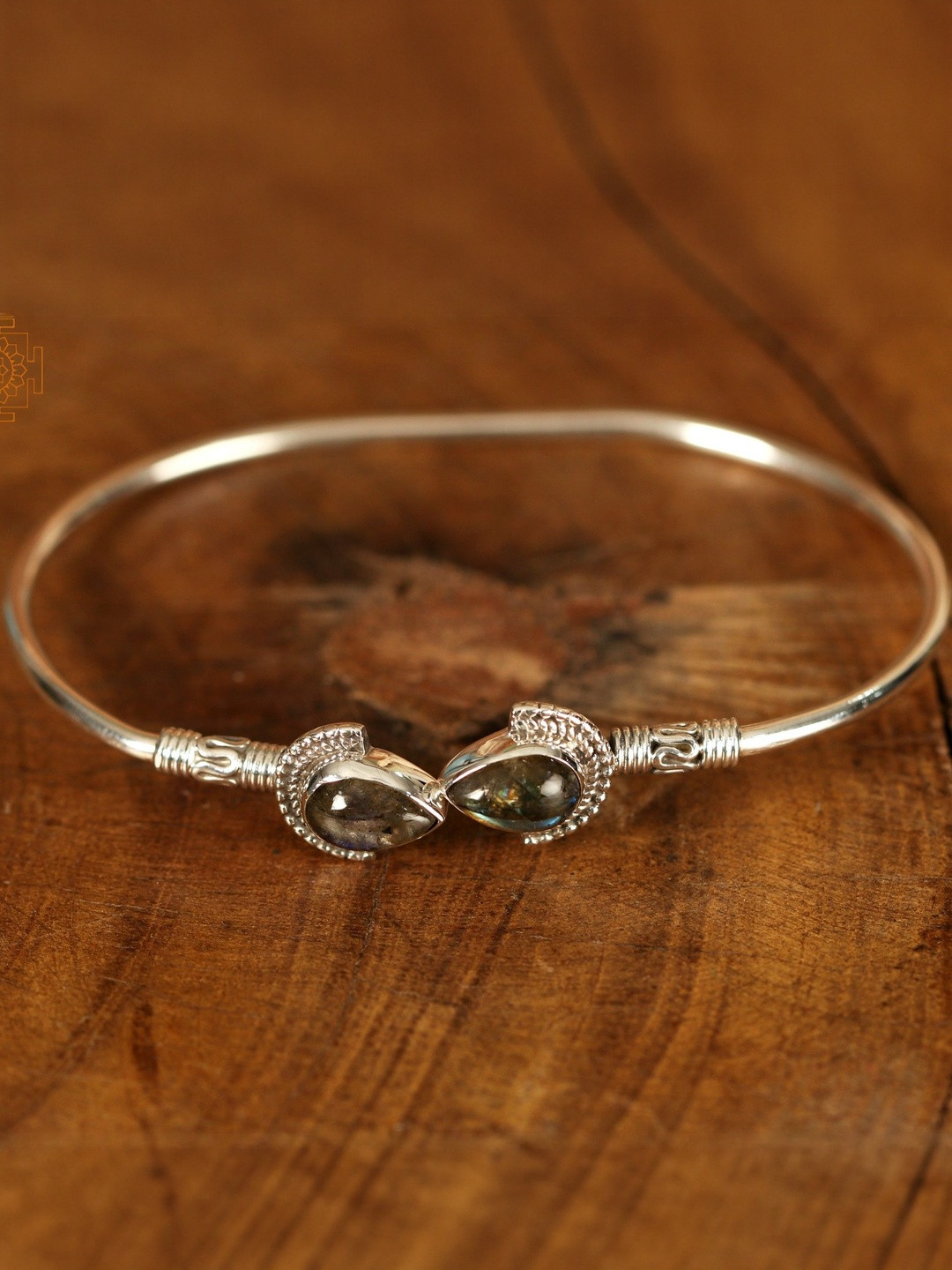 Exotic India Women Sterling Silver Double Stone Designer Cuff Bracelet