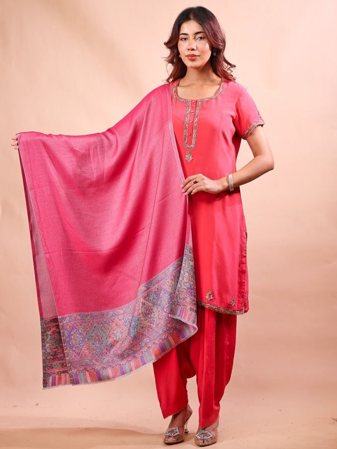 THE SHAWL STUDIO Paisley Woven Design Reversible Kani Palla Pure Modal Shawl