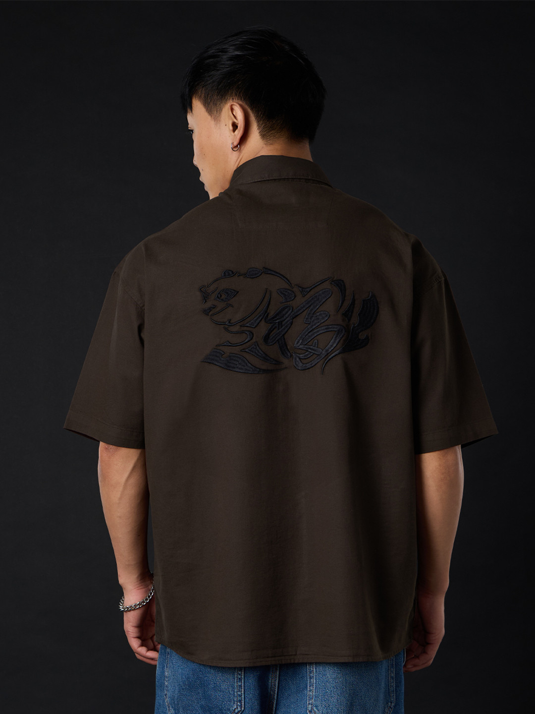 The Souled Store Oversized Kung Fu Panda Embroidered Pure Cotton Casual Zipper Shirt