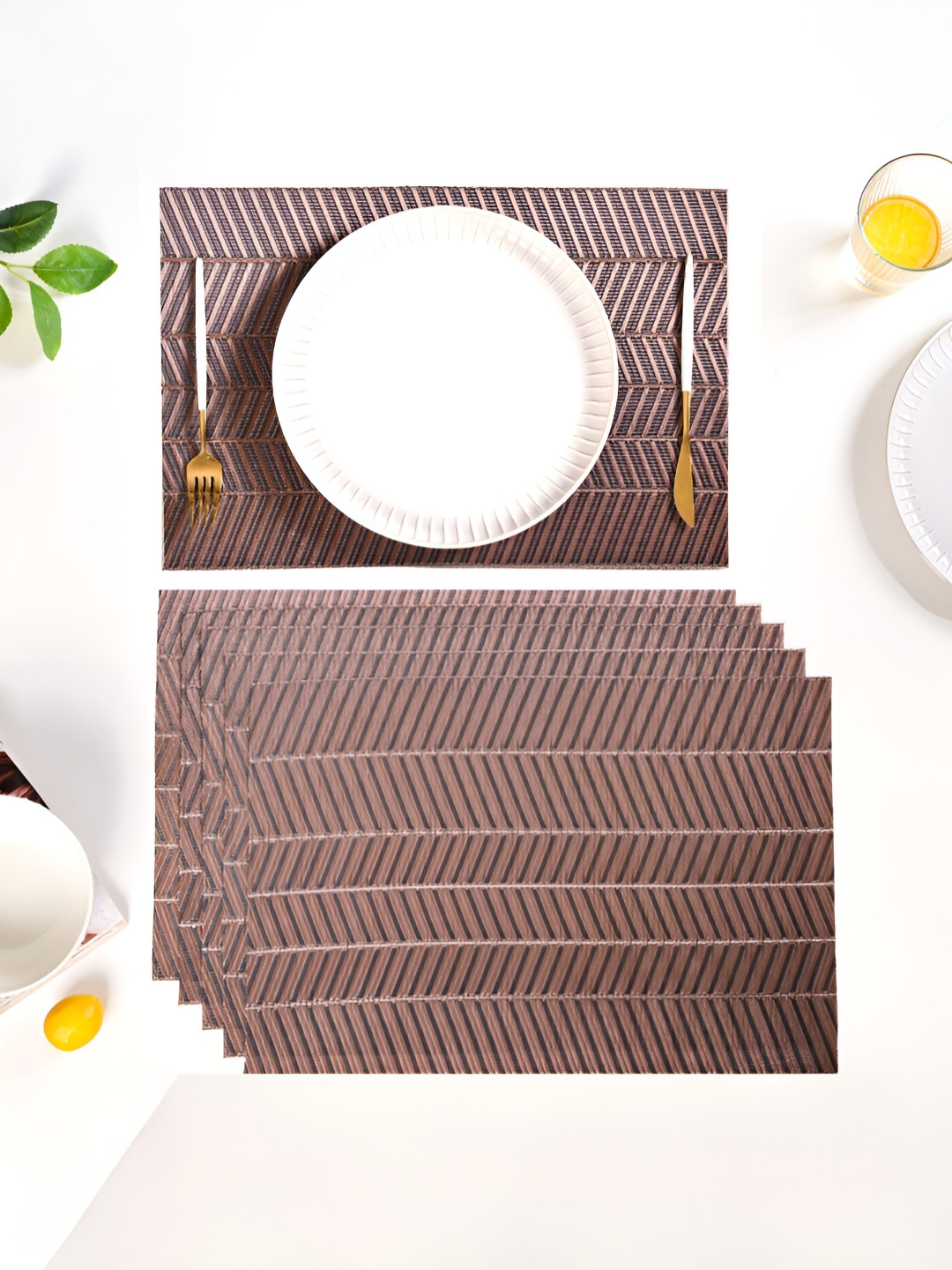 Nestasia Brown 6 Pieces Walnut Weave Textured Anti-Slip Table Placemats