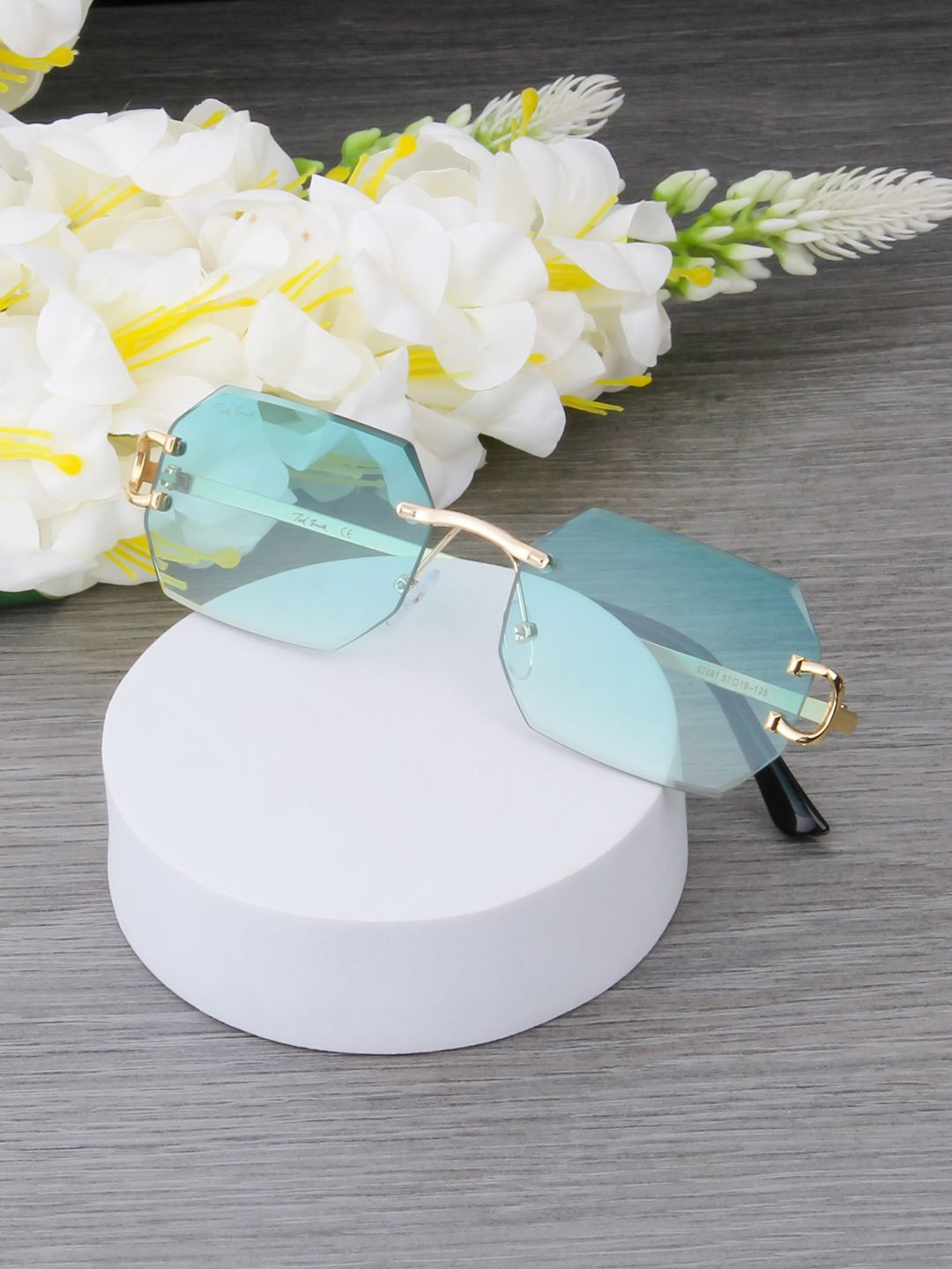 Ted Smith Unisex Rimless Octagon Aqua Green Sunglasses With UV Protected Lenses