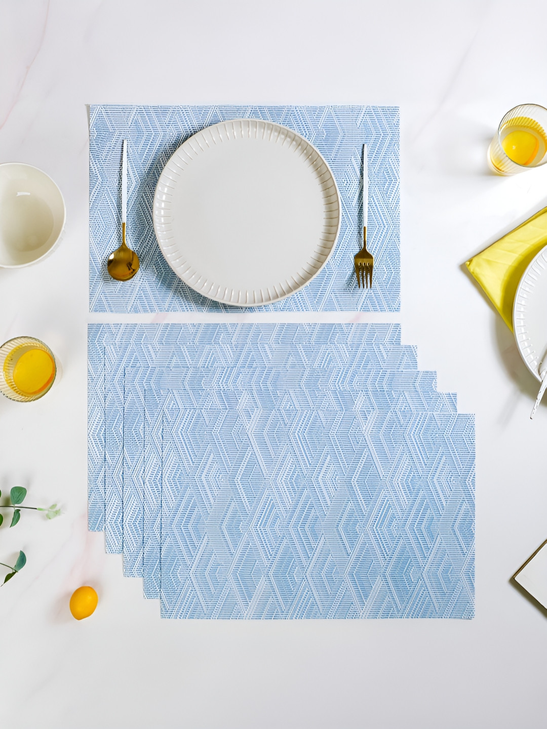 Nestasia Blue & White 6 Pieces Sea Waves Textured Anti-Slip Table Placemats