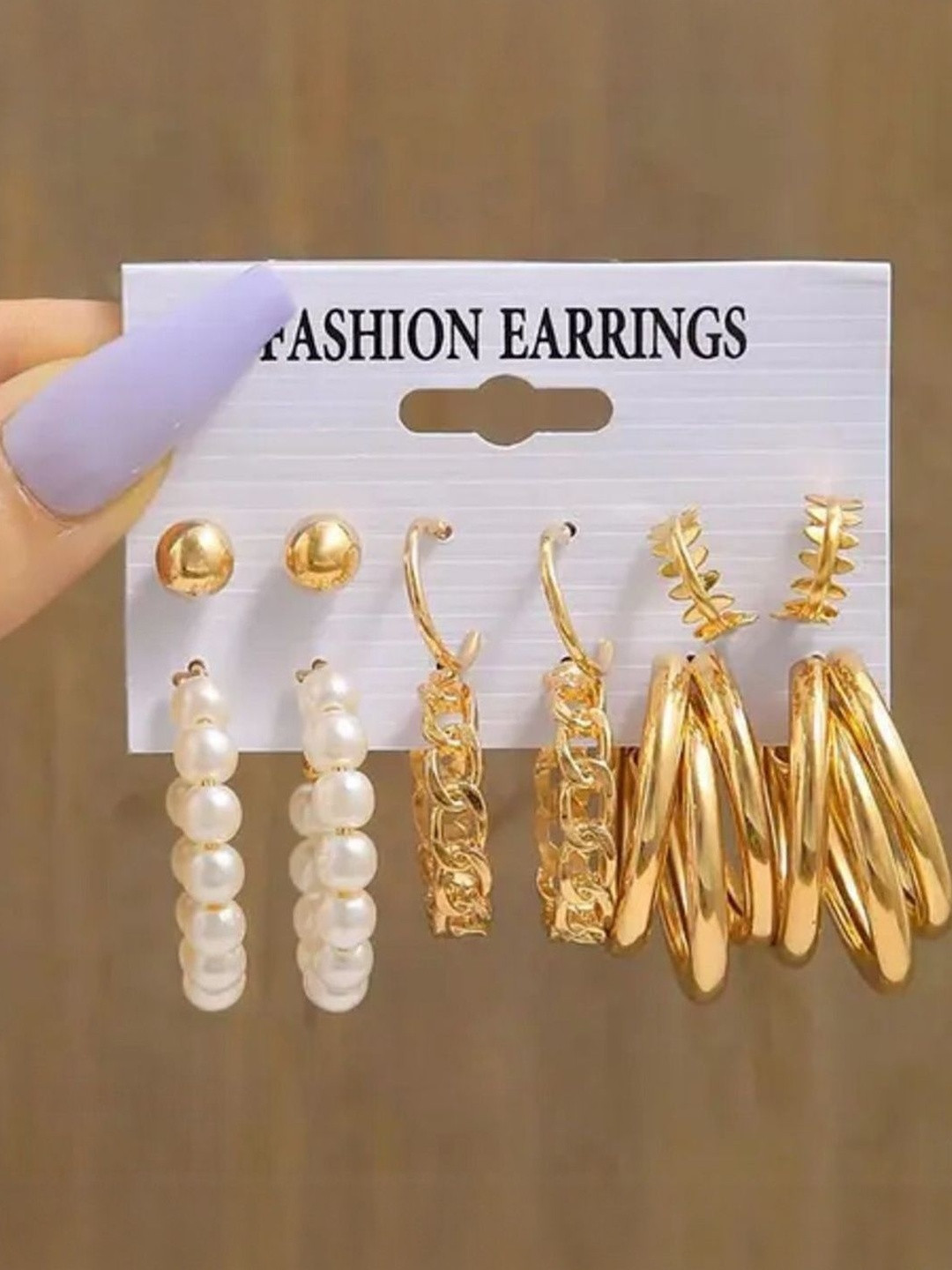 DressBerry Women Combo Of 6 Pair Gold Plated Stud And Chain Triple Hoop Earrings