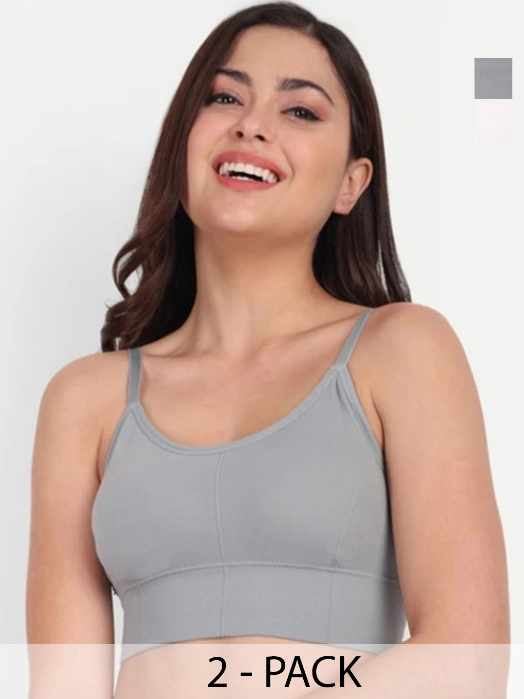 A K FASHION8855 Pack of 2 Solid Seamless Padded Non-Wired Everyday Crop Top Bra