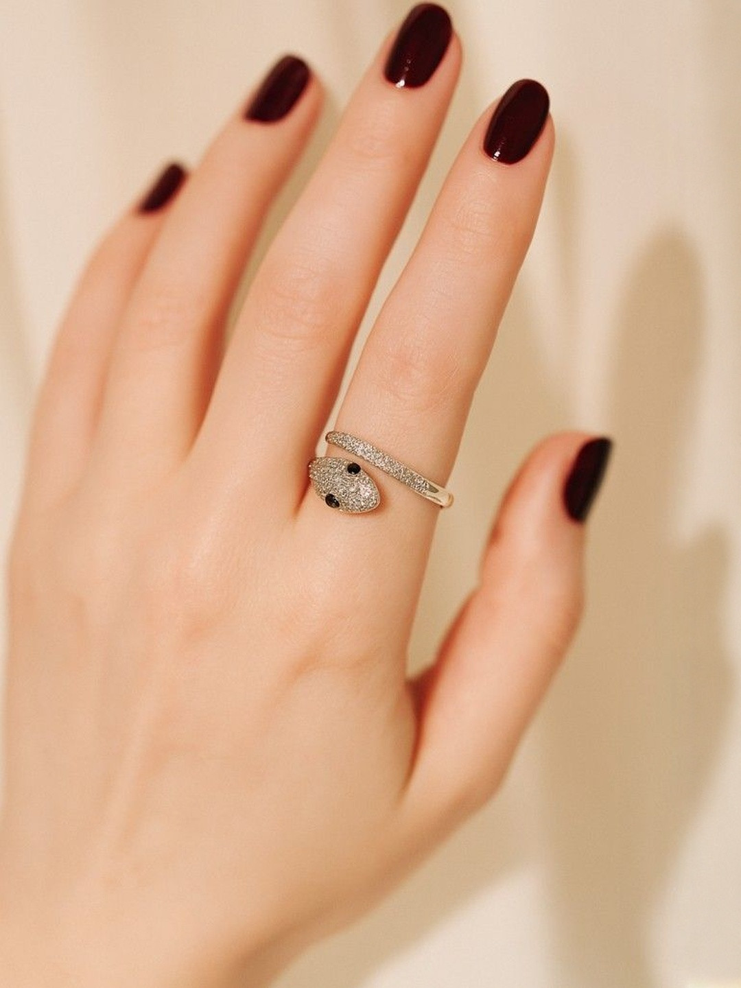 Bonnt Snake Design Women Stainless Steel Cubic Zirconia Stones Studded Adjustable Ring