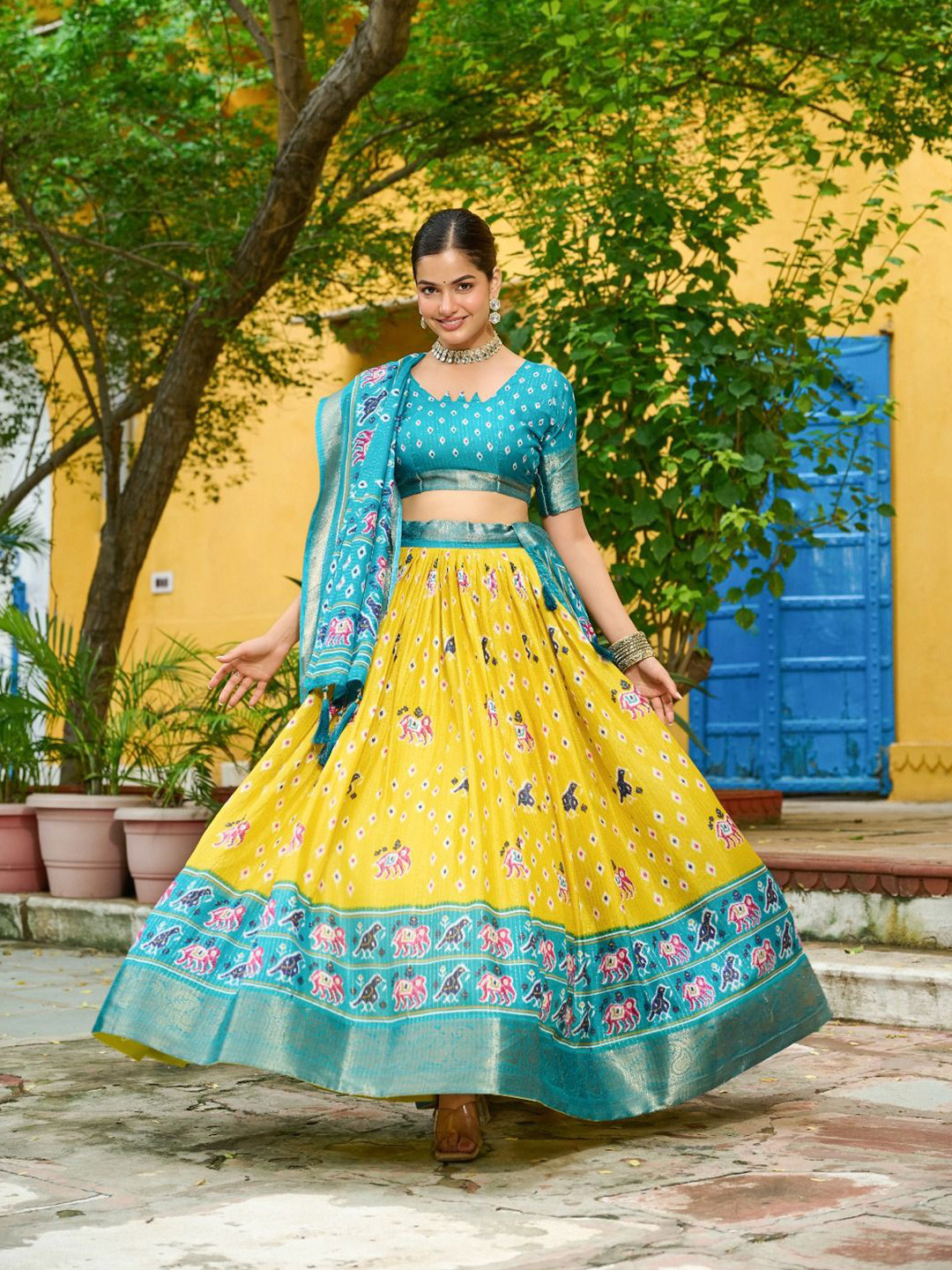RUNAYA NX Ethnic Motifs Printed Semi-Stitched Lehenga With Unstitched Choli & Dupatta