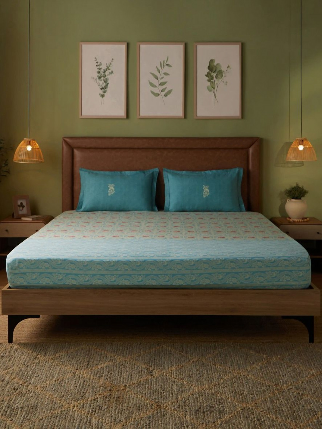 LIVSPACE Chippa Lane Blue Ethnic Motifs 144 TC Cotton Queen Bedsheet Set 1.98 m x 1.58 m