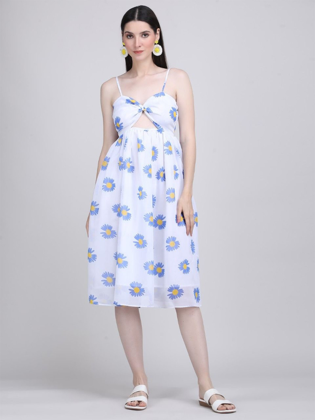 THE BEHRUZ THEORY Daisy Delight Women Floral Printed Fit & Flare Midi Dress