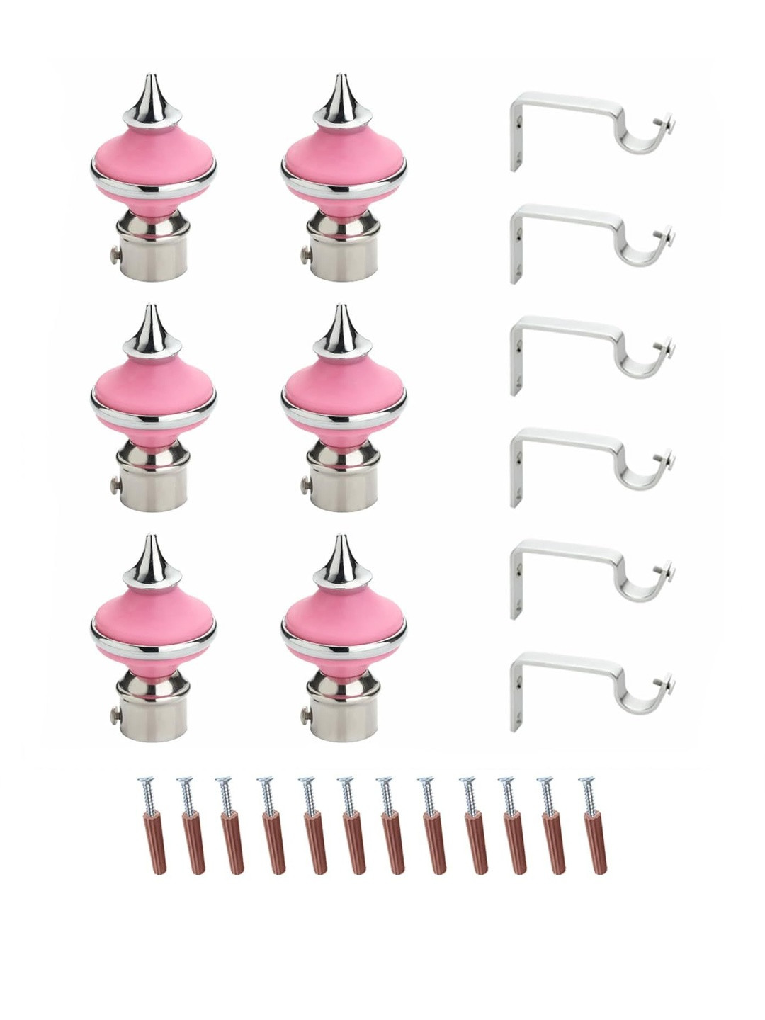 GLOXY Pack Of 12 Matka Shape Stainless Steel Curtain Bracket Holder with 1 Inch Rod