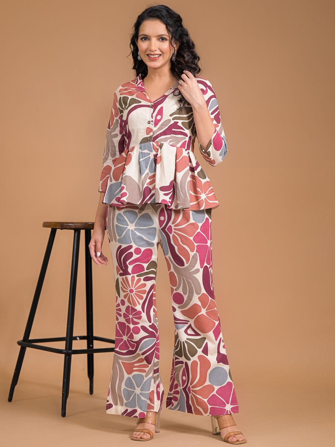 SAANWRI Women Floral Printed Pure Cotton Top With Trousers Co-Ords
