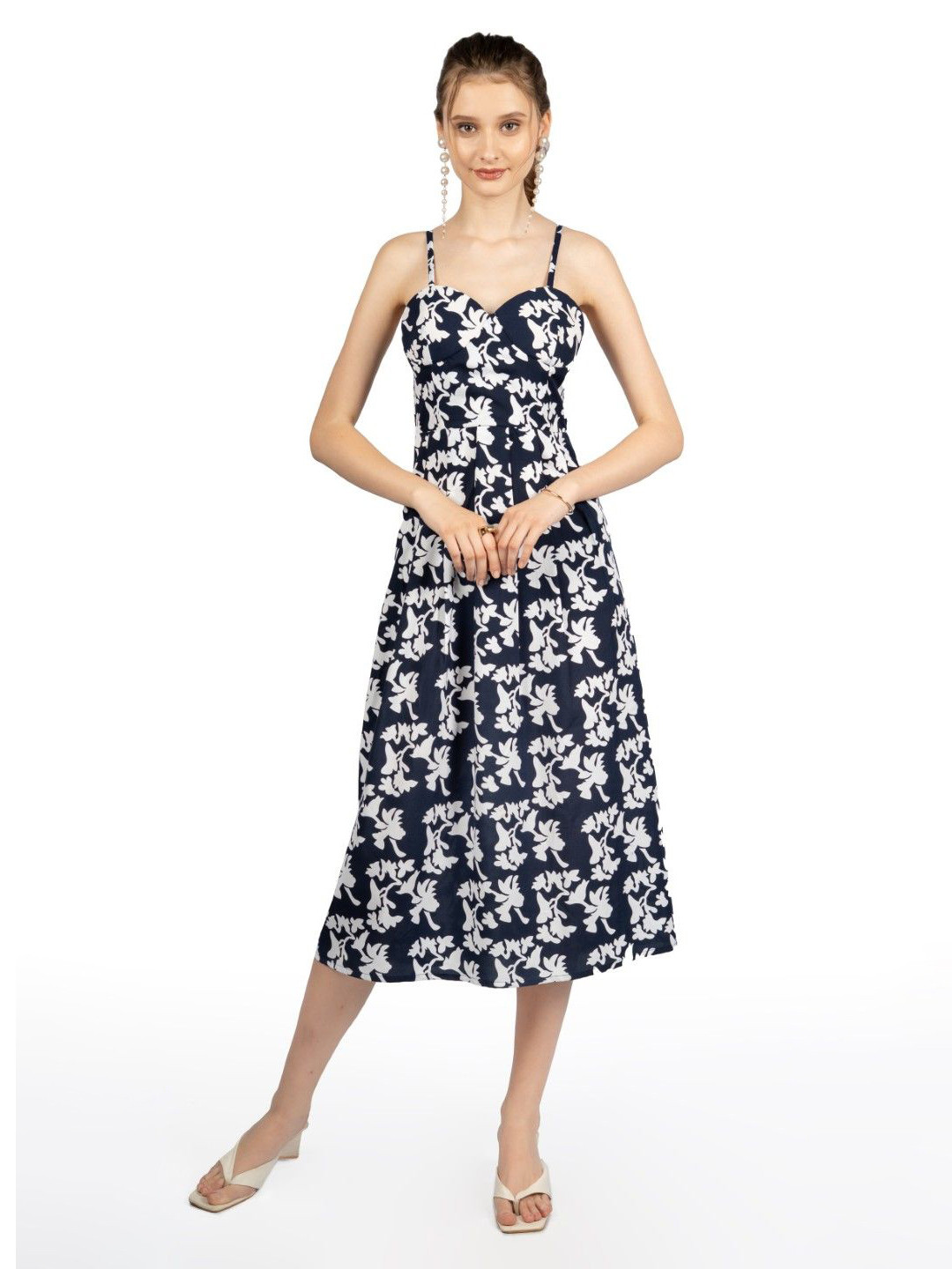 CORY EDGE Floral Print Fit & Flare Midi Dress