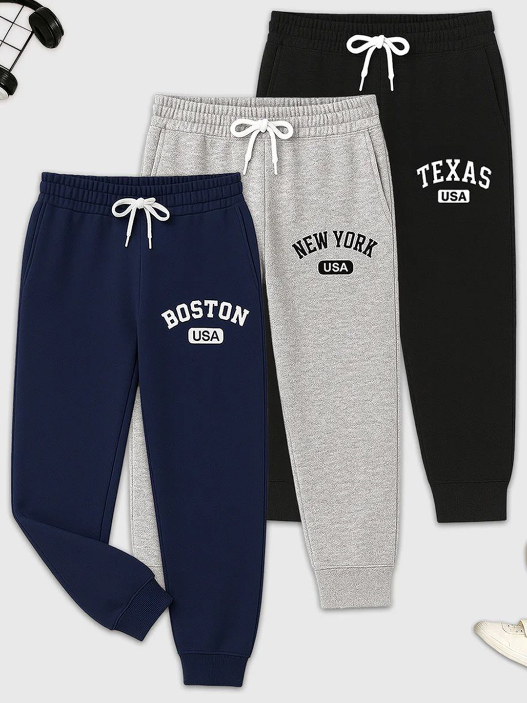 ATLANS Boys Pack Of 3 Printed Mid-Rise Cotton Track Pants