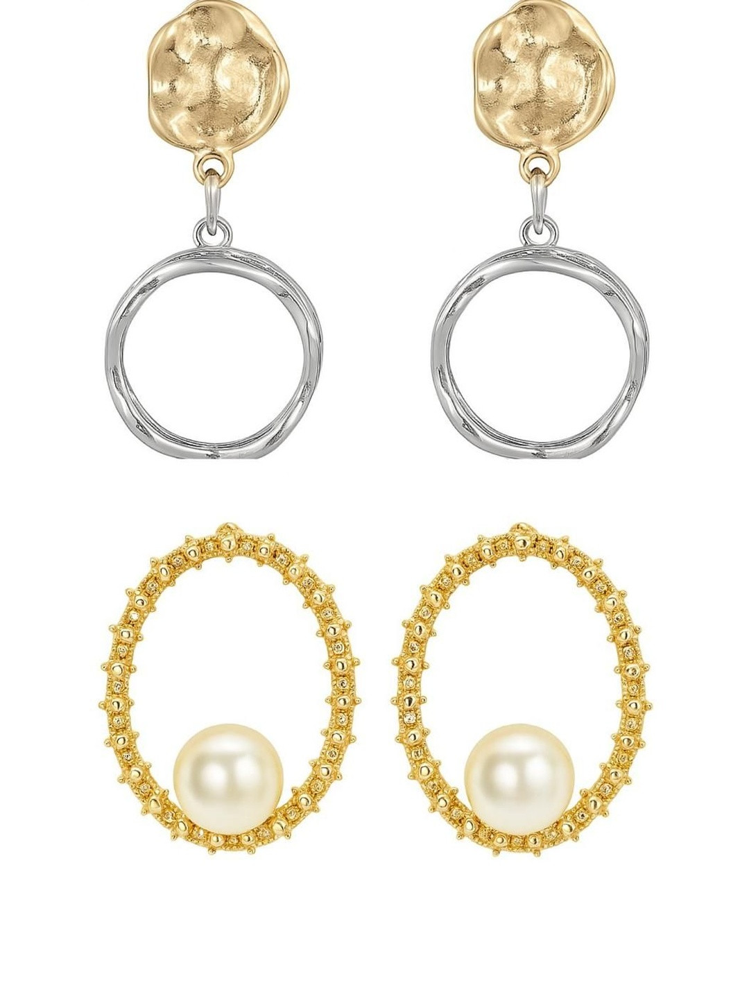 Aarvia Women Set of 2 Gold-Plated Geometric Drop Earrings