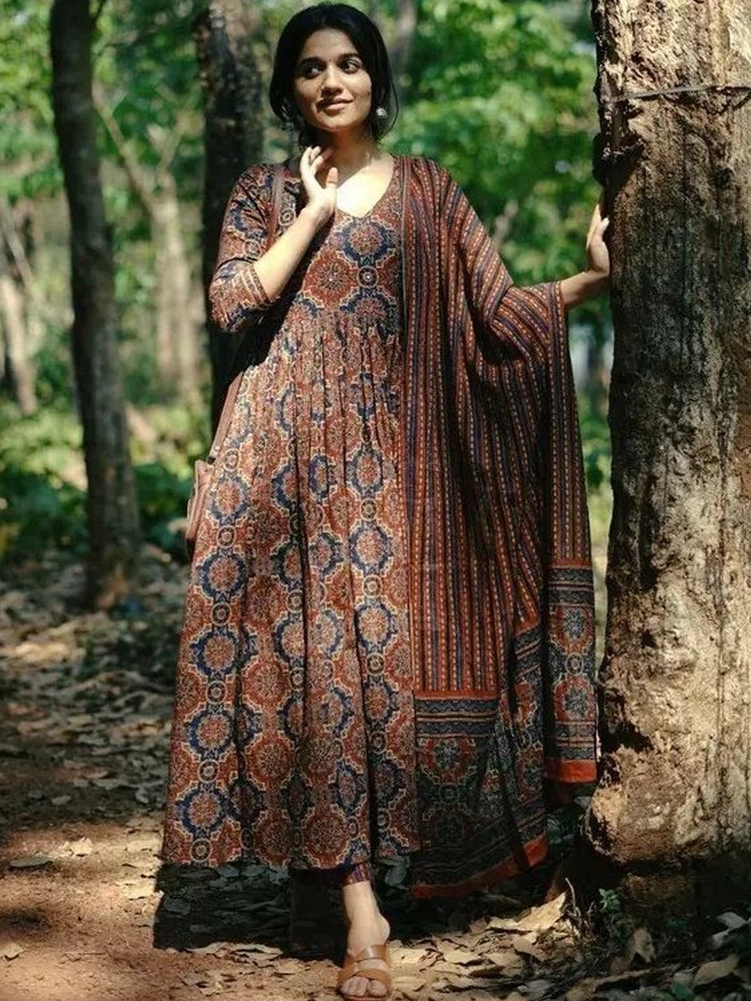 Multicolor Block Print Ethnic Kurta Set with Dupatta