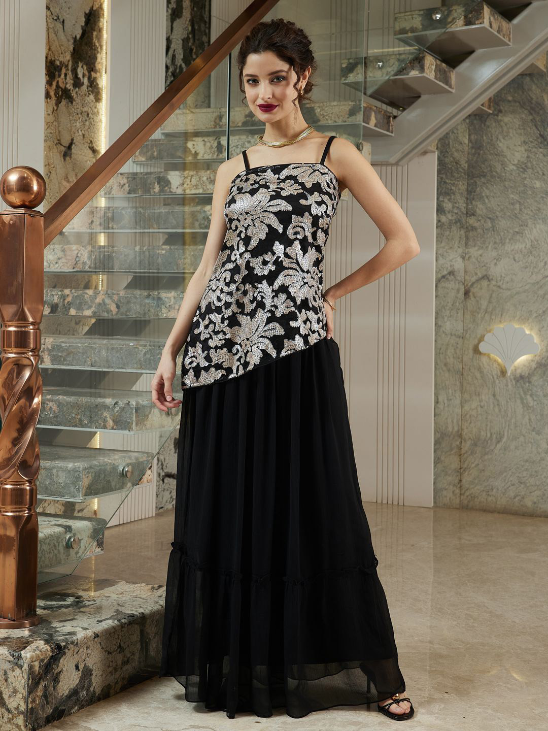 Shally Bhasin by Athena Women Embellished Top & Skirt Co-Ord Set