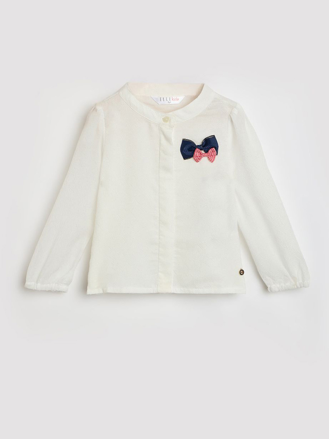 ELLE Girls Band Collar Bow-Applique Cotton Tops