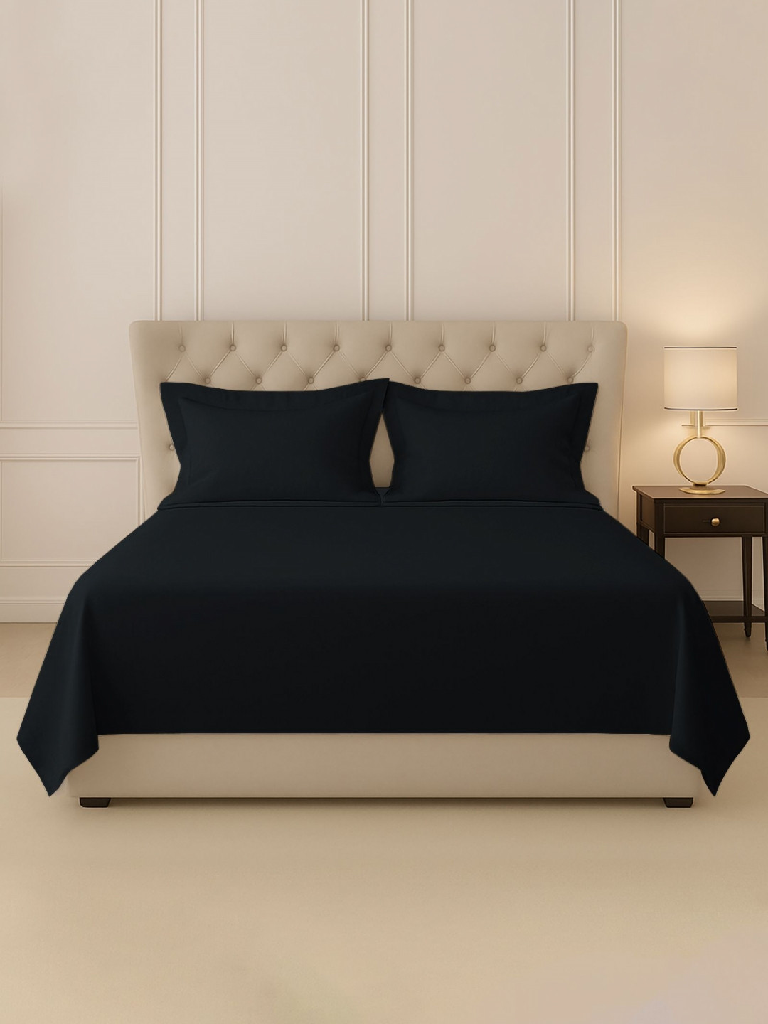 PIZUNA LINENS Black Pure Cotton 400 TC Double Bedsheet Set 2.28 m x 2.54 m